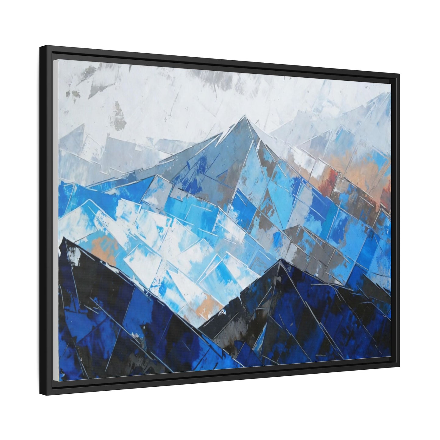 Framed Matte Canvas Blue Mountain Abstract Wall Art