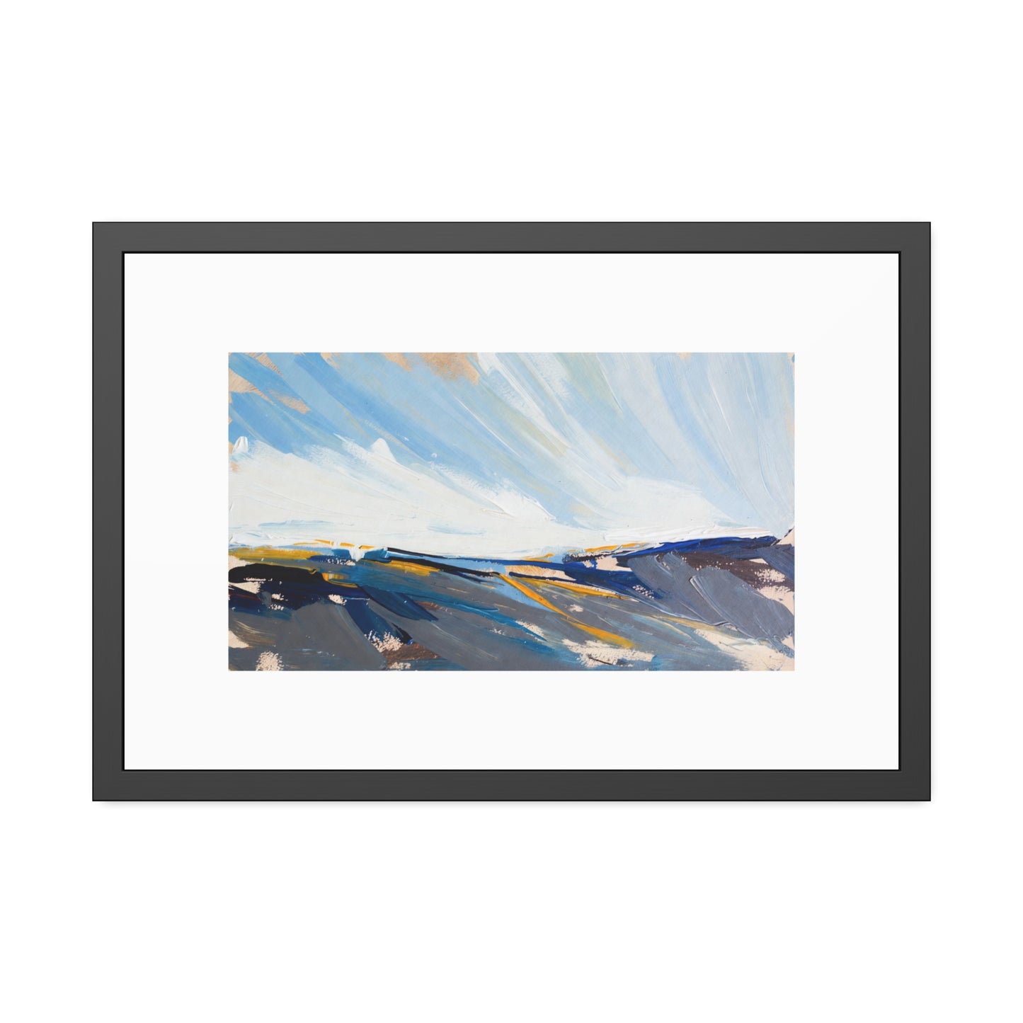 Abstract Coastal Landscape Framed Poster — Blue Seascape Wall Art