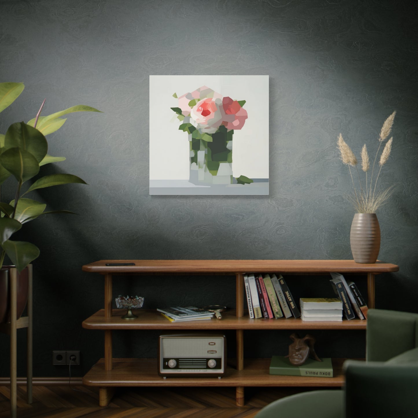 Pink Roses Geometric Canvas Print — Stretched Matte Wall Art