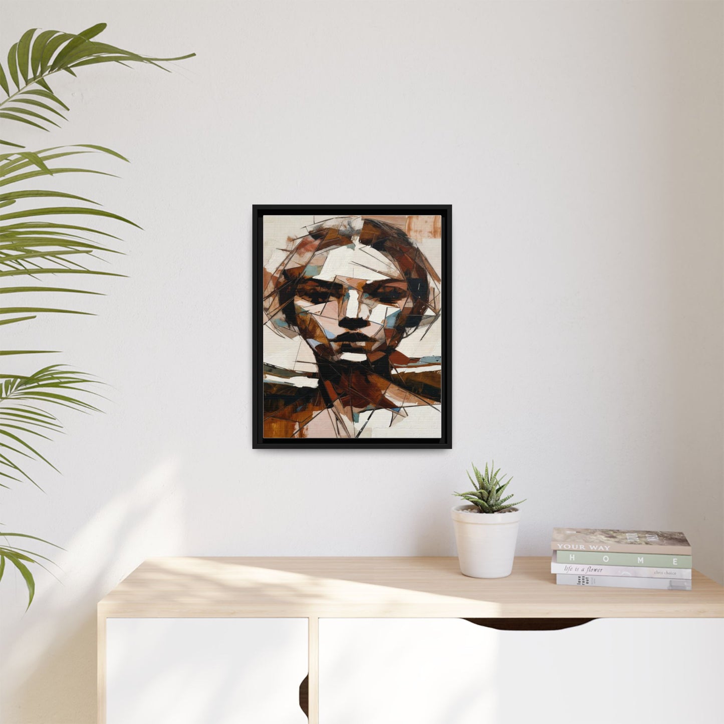 Abstract Woman Portrait Matte Canvas Framed — Geometric Multi-Color Wall Art