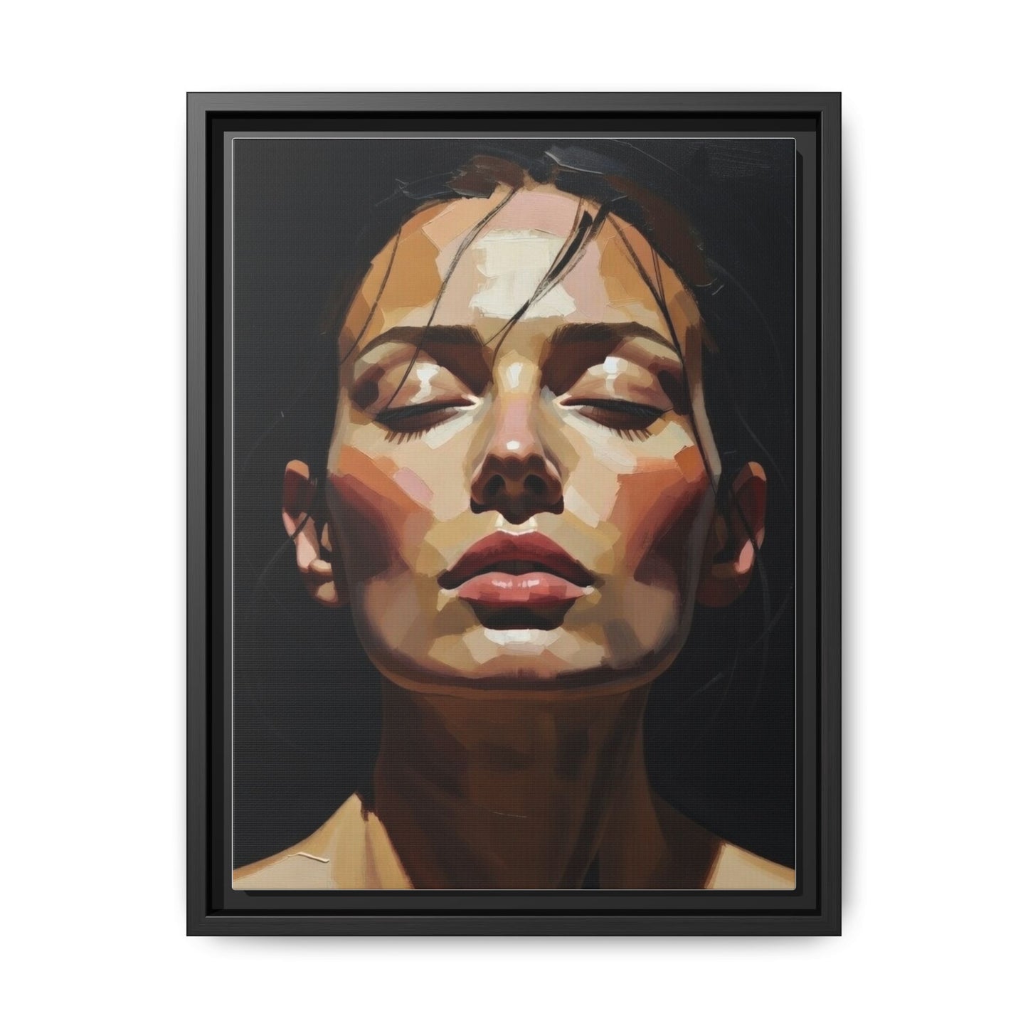 Framed Matte Canvas Portrait – Woman with Eyes Closed (Multi‑Color)