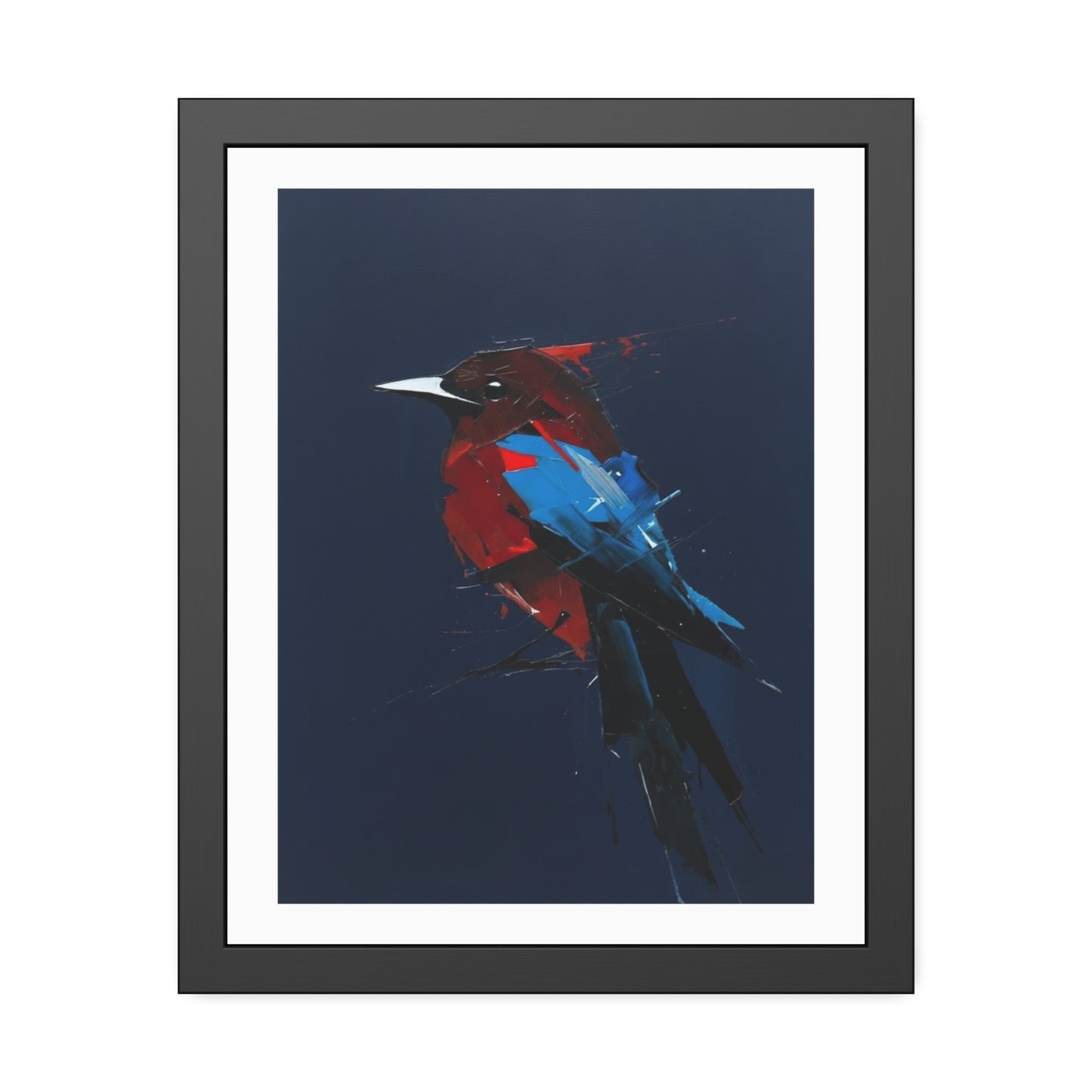 Framed Bird Art Print — Modern Red & Blue Kingfisher Poster