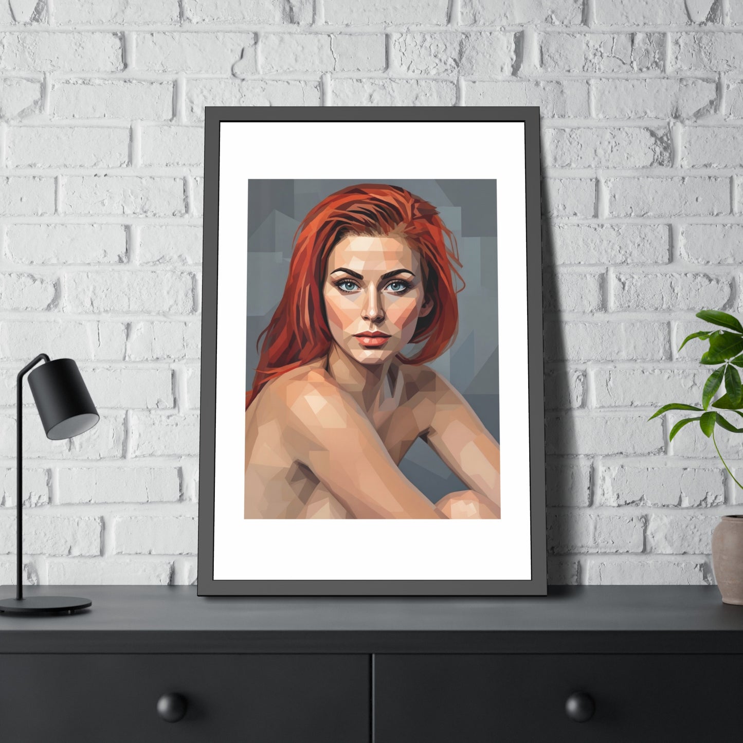 Framed Poster — Geometric Redhead Portrait Art Print
