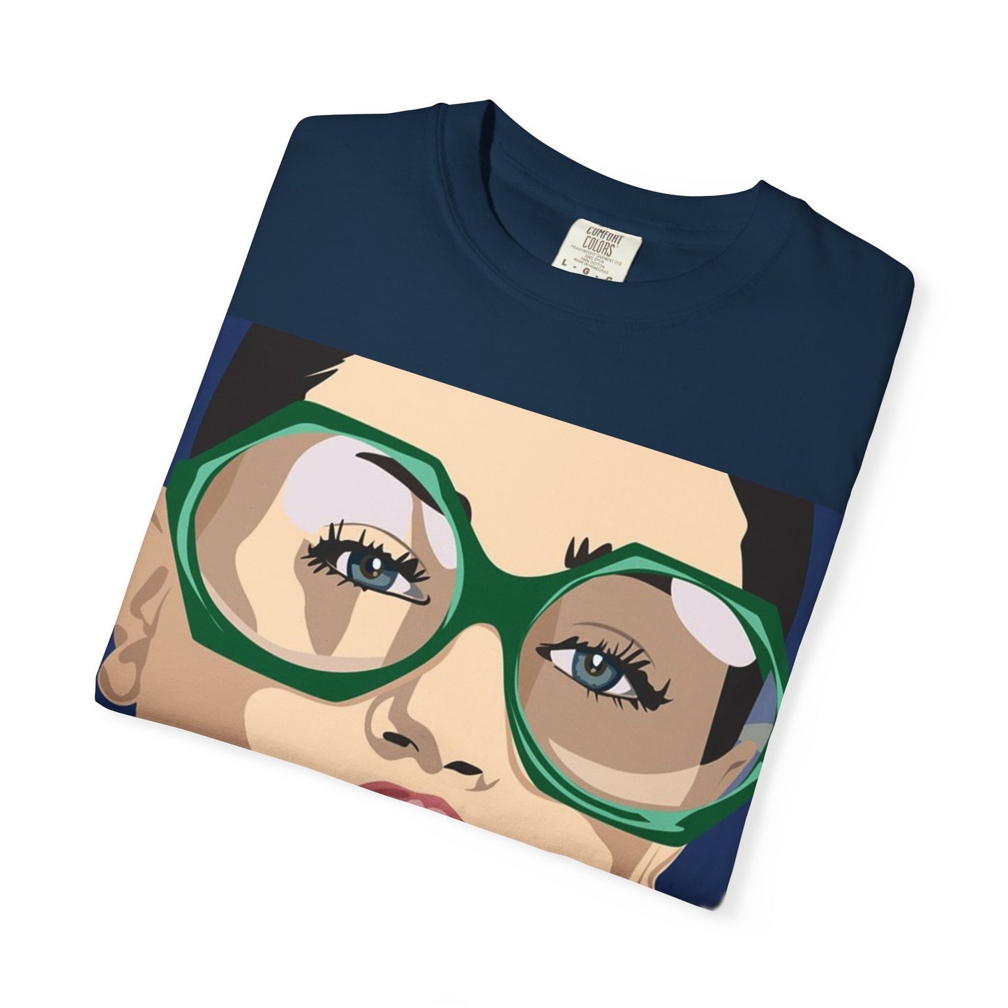 Pop Art Woman Graphic T‑Shirt — Retro Chic Green Glasses Design