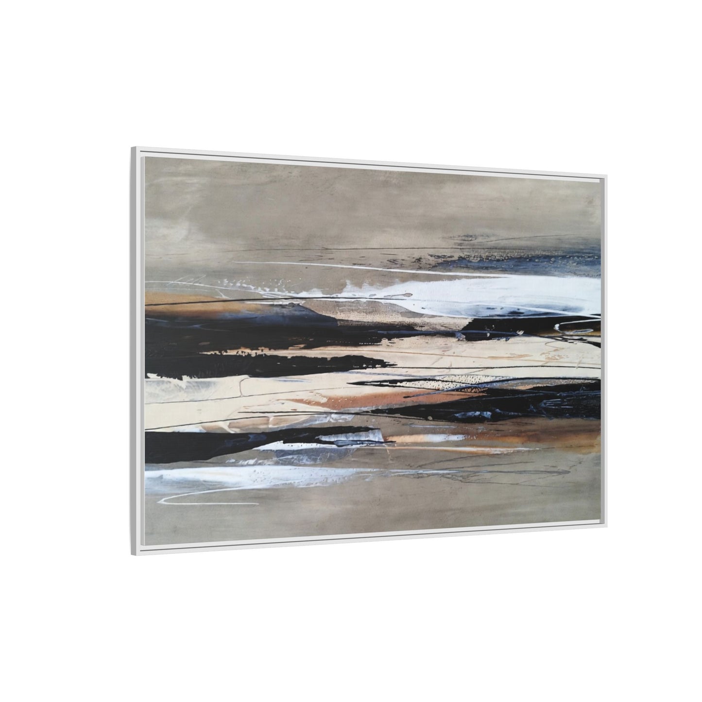 Abstract Seascape Matte Canvas Framed Wall Art — Neutral Coastal Landscape