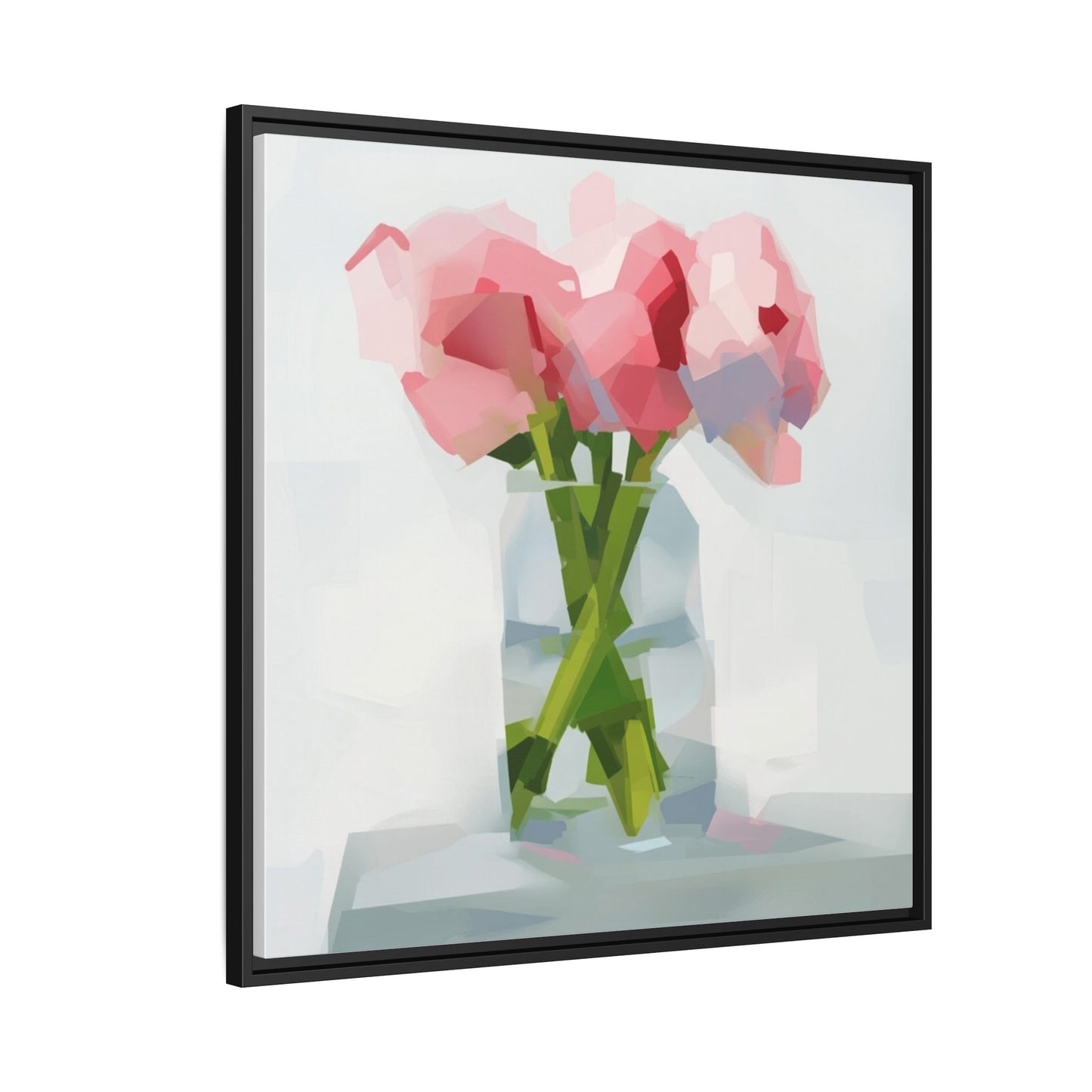 Framed Floral Canvas Art — Pink Peonies in Vase (Matte)