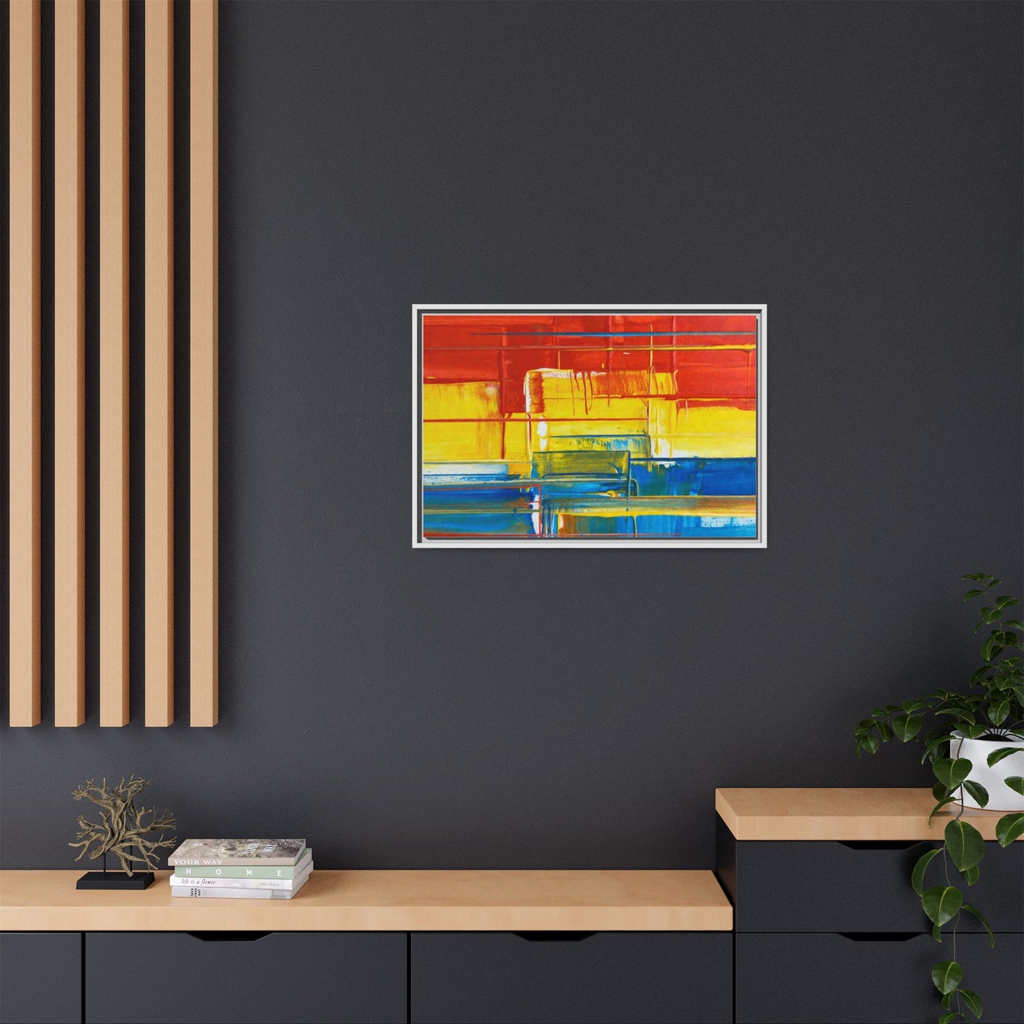 Abstract Multi-Color Framed Canvas Art — Modern Geometric Wall Decor