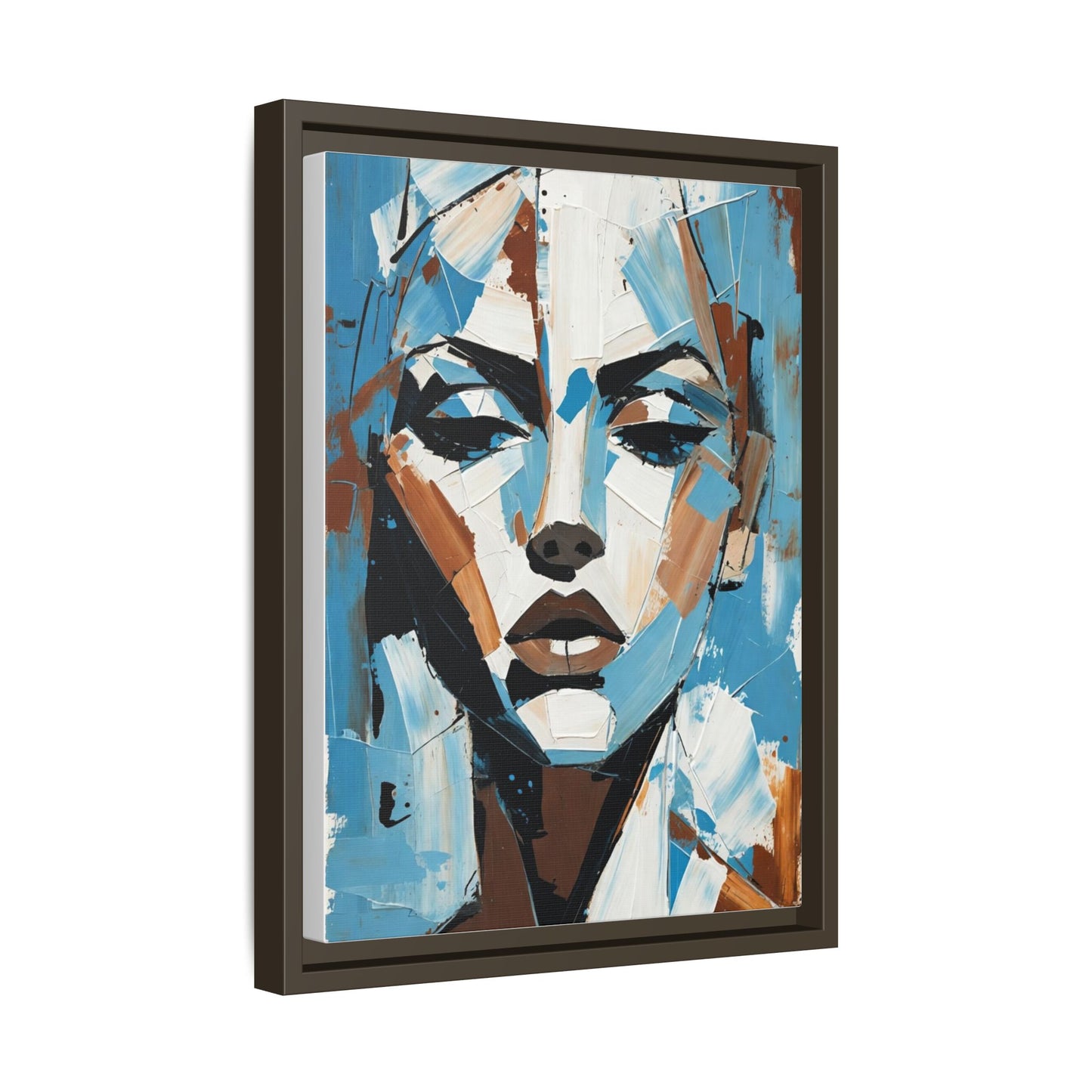 Abstract Blue Face Matte Canvas Wall Art — Framed Modern Portrait Print