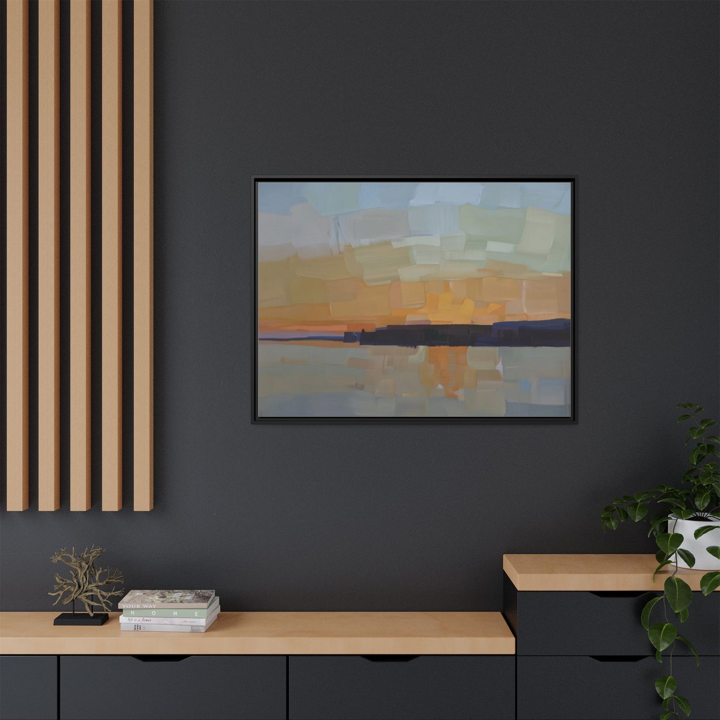 Framed Matte Canvas Sunset Abstract Landscape Art Print