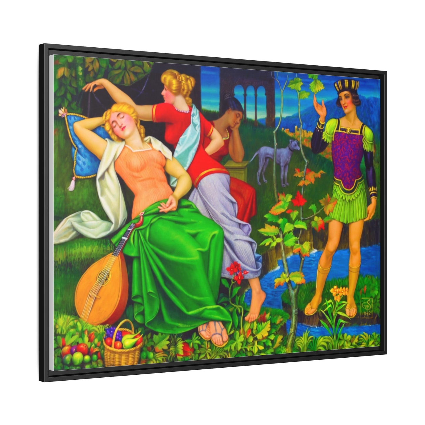 Framed Matte Canvas Art — Colorful Mythic Garden Scene