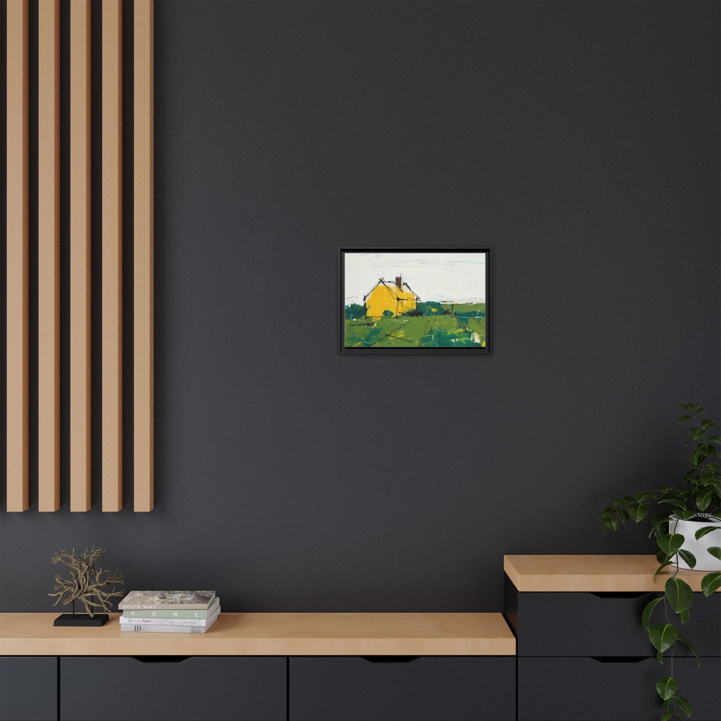 Yellow Cottage Landscape Framed Canvas Print