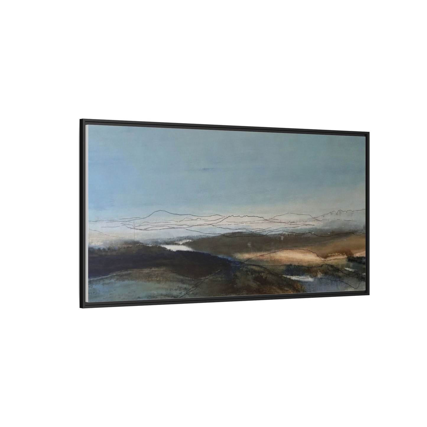 Framed Matte Canvas Wall Art — Serene Abstract Blue Landscape