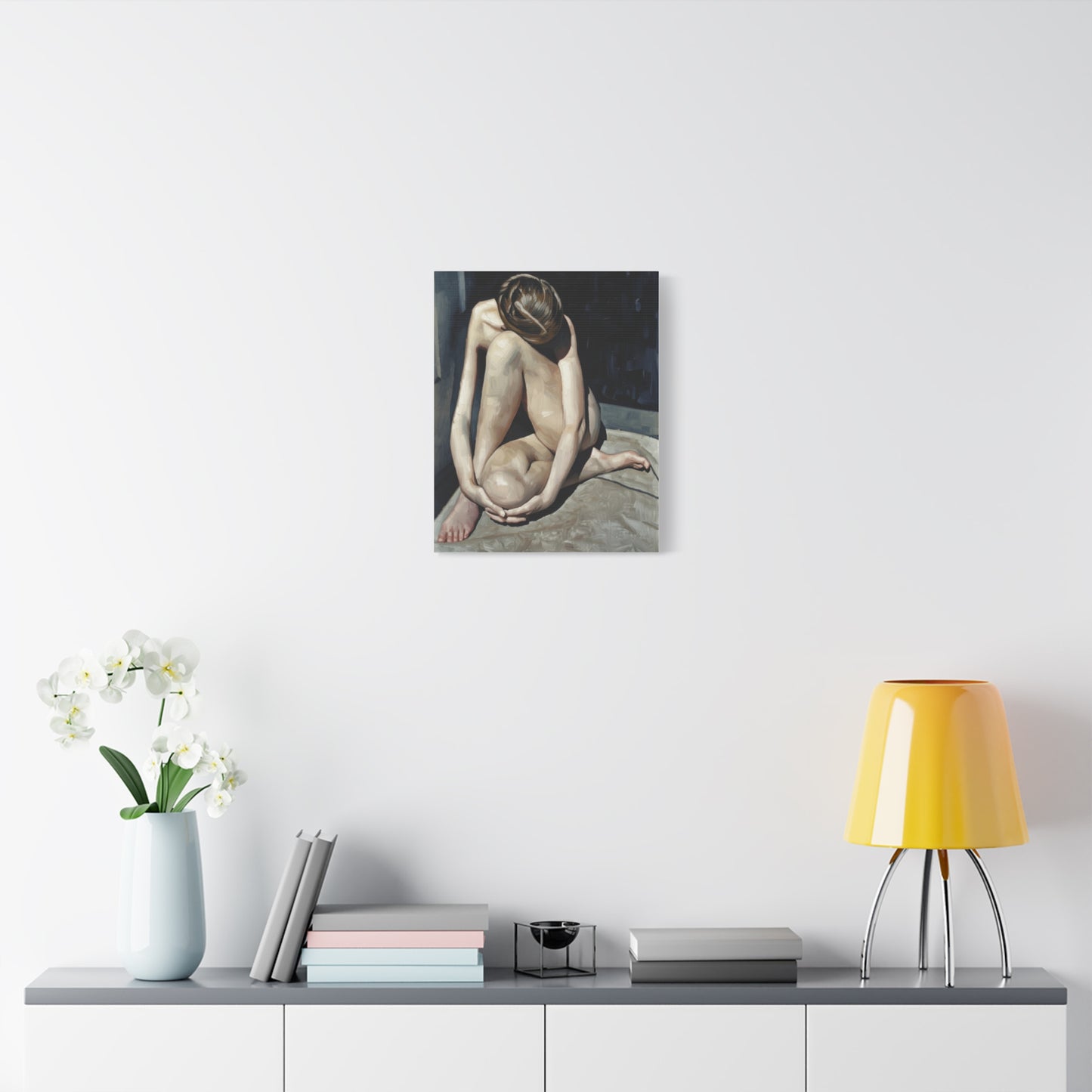 Figurative Nude Art Canvas Print — Contemplative Female Figure Matte Stretched