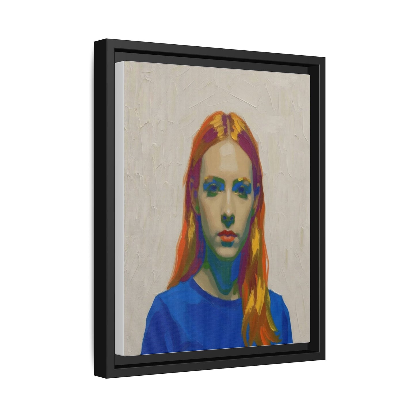Framed Matte Canvas Portrait — Vibrant Multi‑Color Girl Art Print