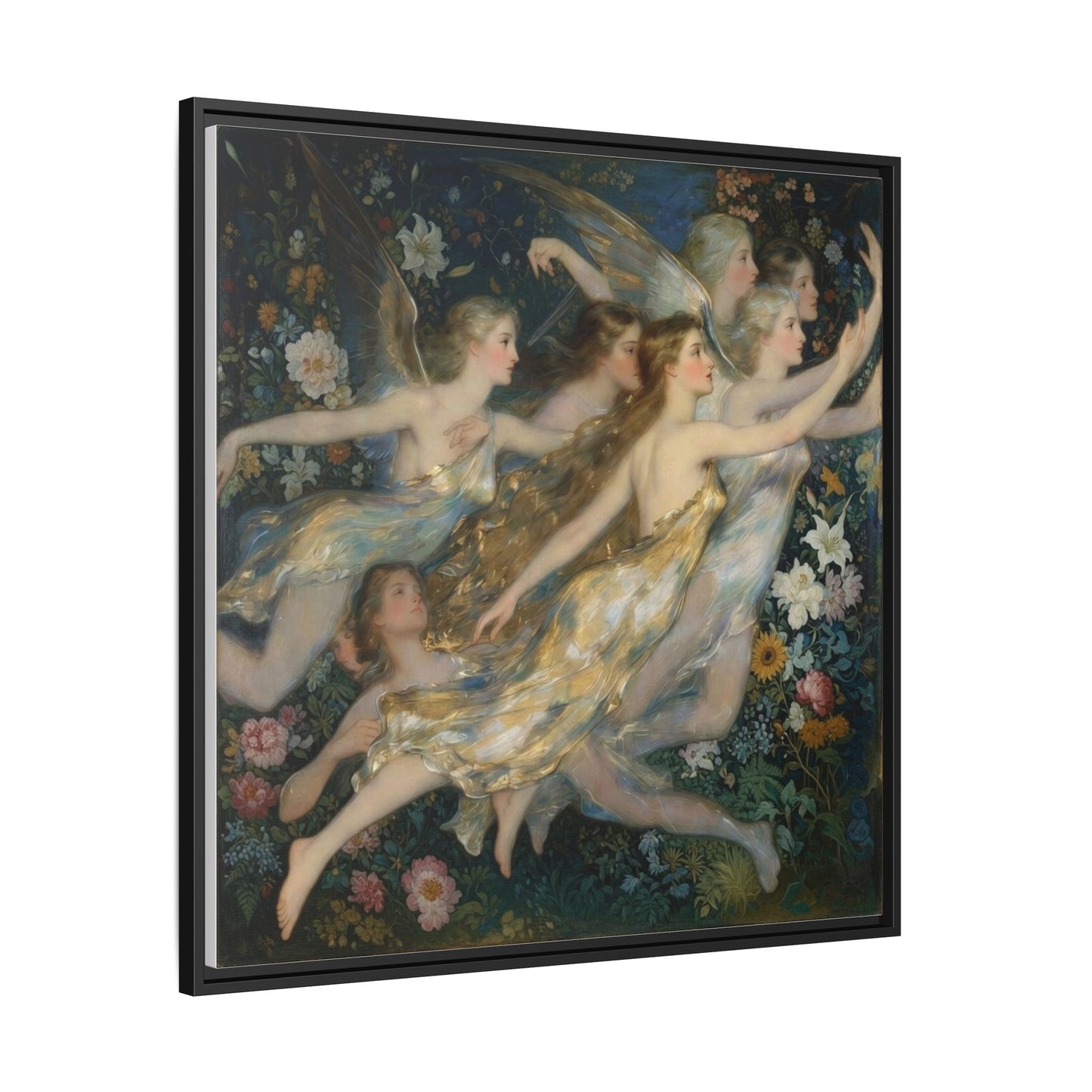 Framed Matte Canvas Wall Art — Vintage Fairies & Floral Painting