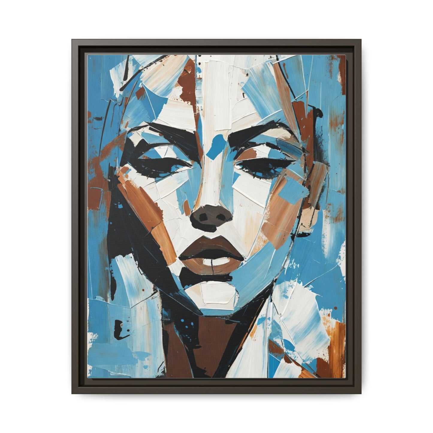 Abstract Blue Face Matte Canvas Wall Art — Framed Modern Portrait Print