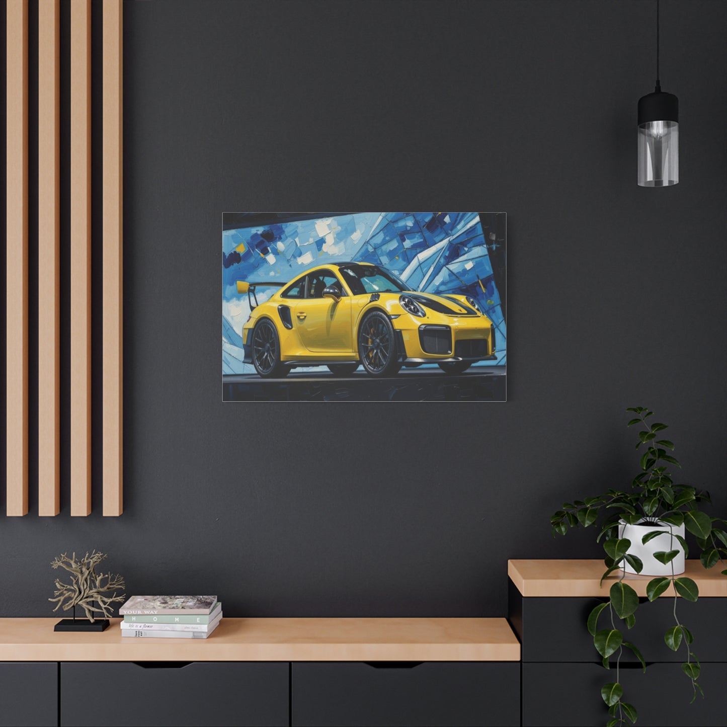 Yellow Porsche Sports Car Canvas Print — Modern Automotive Wall Art