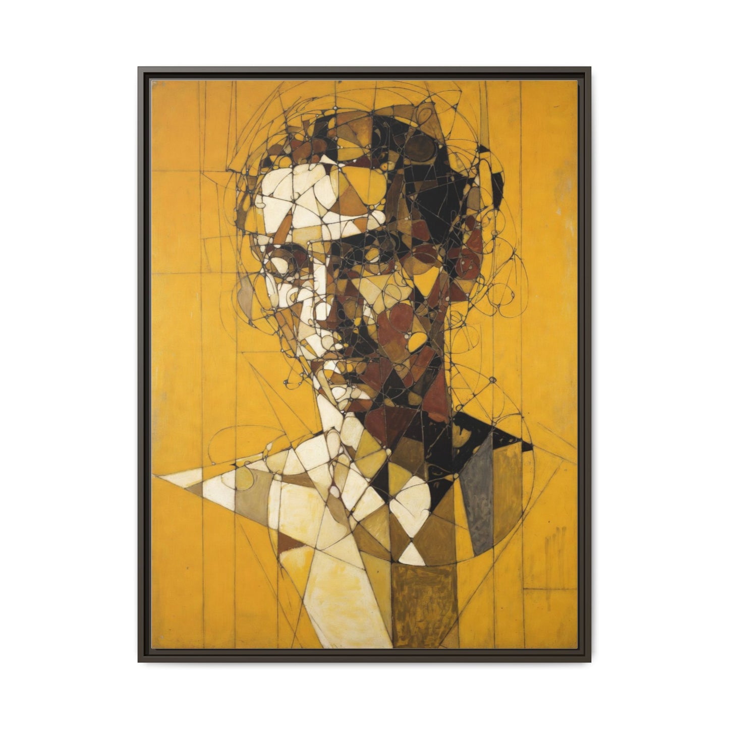 Framed Matte Canvas Art - Abstract Geometric Portrait on Mustard Yellow