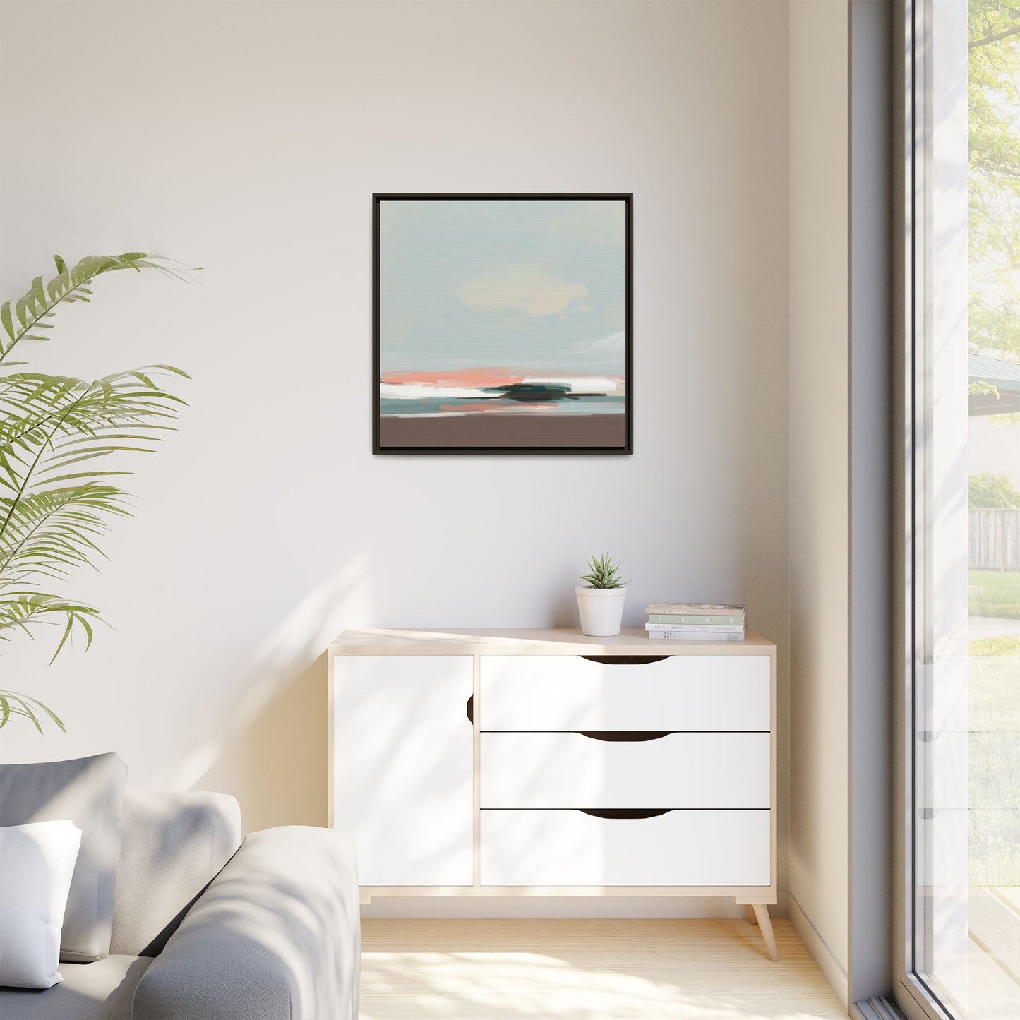 Framed Matte Canvas Print — Soft Coastal Abstract Landscape