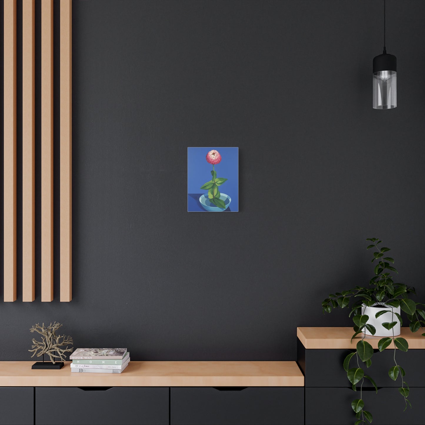 Pink Zinnia Still Life Matte Canvas Wall Art — Stretched 1.25"