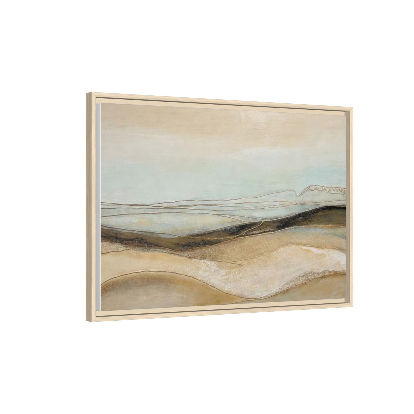 Framed Matte Canvas Wall Art — Neutral Abstract Landscape in Soft Blues & Earth Tones