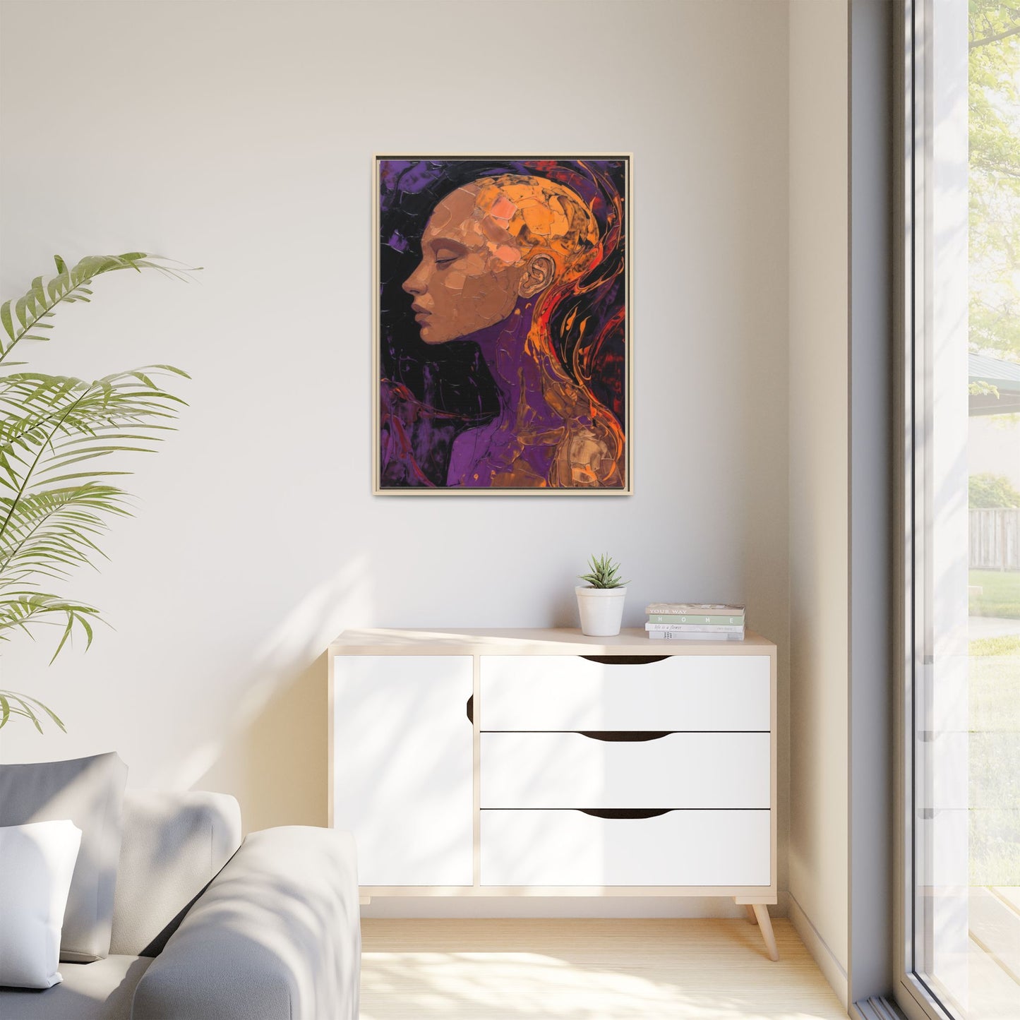Abstract Profile Portrait Matte Framed Canvas — Multicolor Feminine Art Print