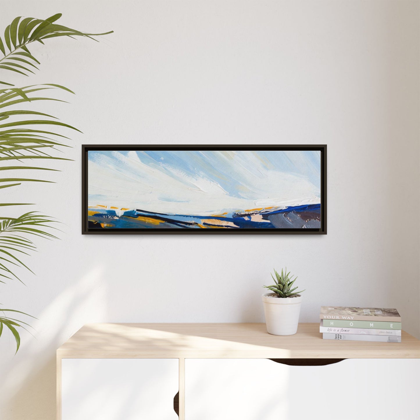 Framed Abstract Seascape Canvas Print — Matte Multi‑Color Wall Art