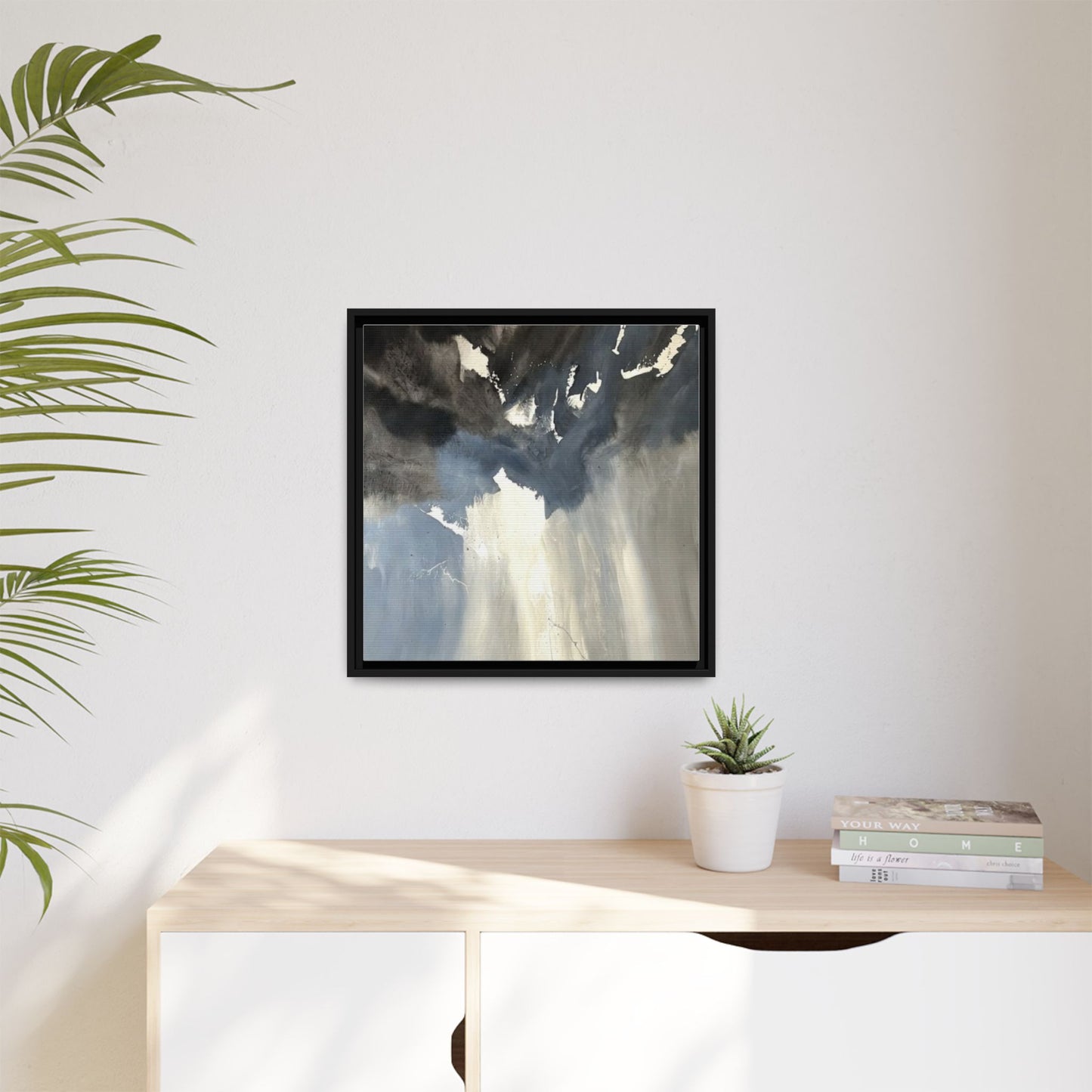 Framed Matte Canvas Art — Moody Abstract Sky Painting