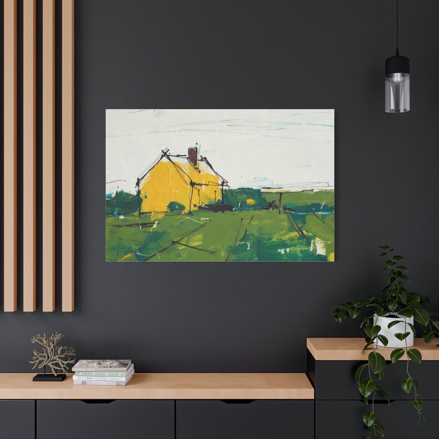 Yellow Cottage Landscape Canvas - Matte Stretched Wall Art