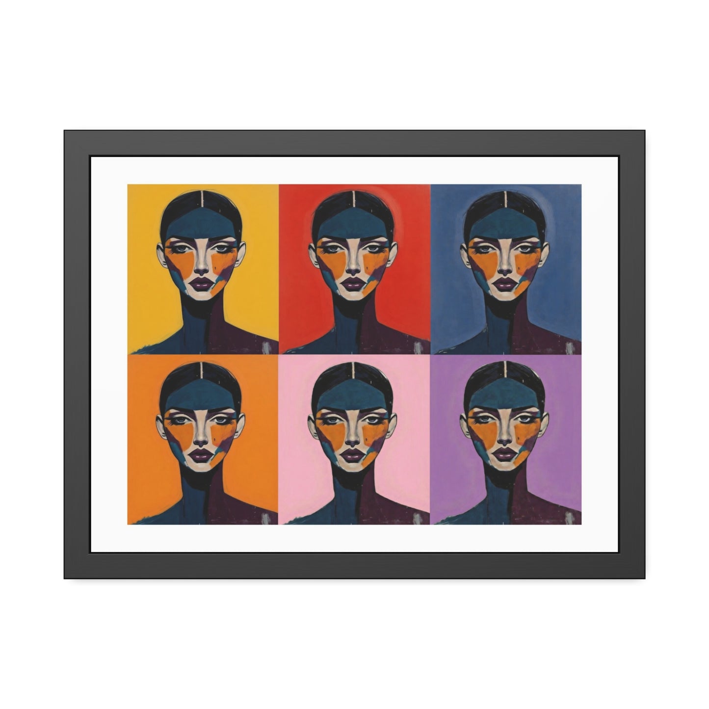 Pop Art Portrait Framed Poster — Colorful Six-Panel Modern Wall Art