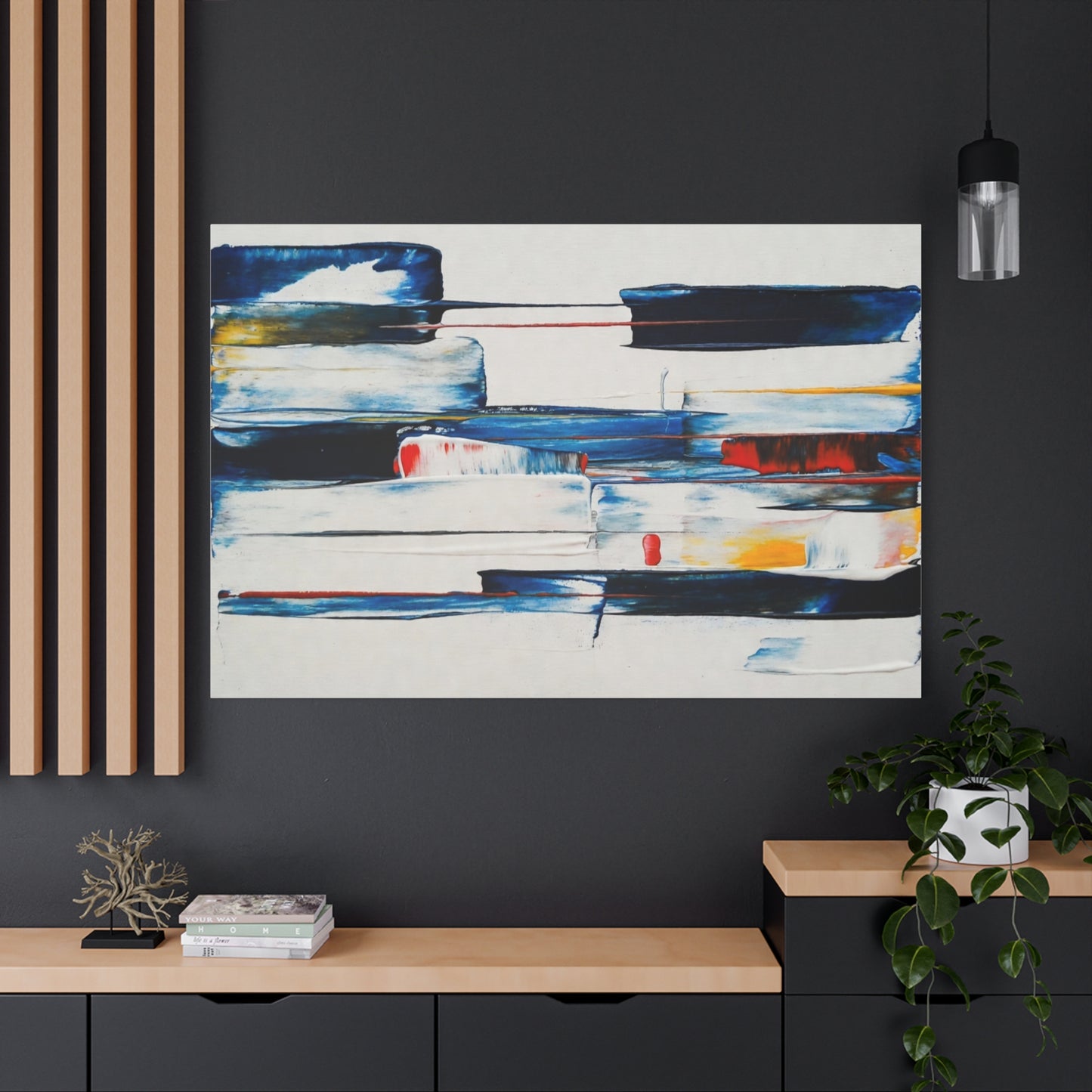 Abstract Blue Brushstroke Canvas Wall Art — Modern Stretched Matte Canvas