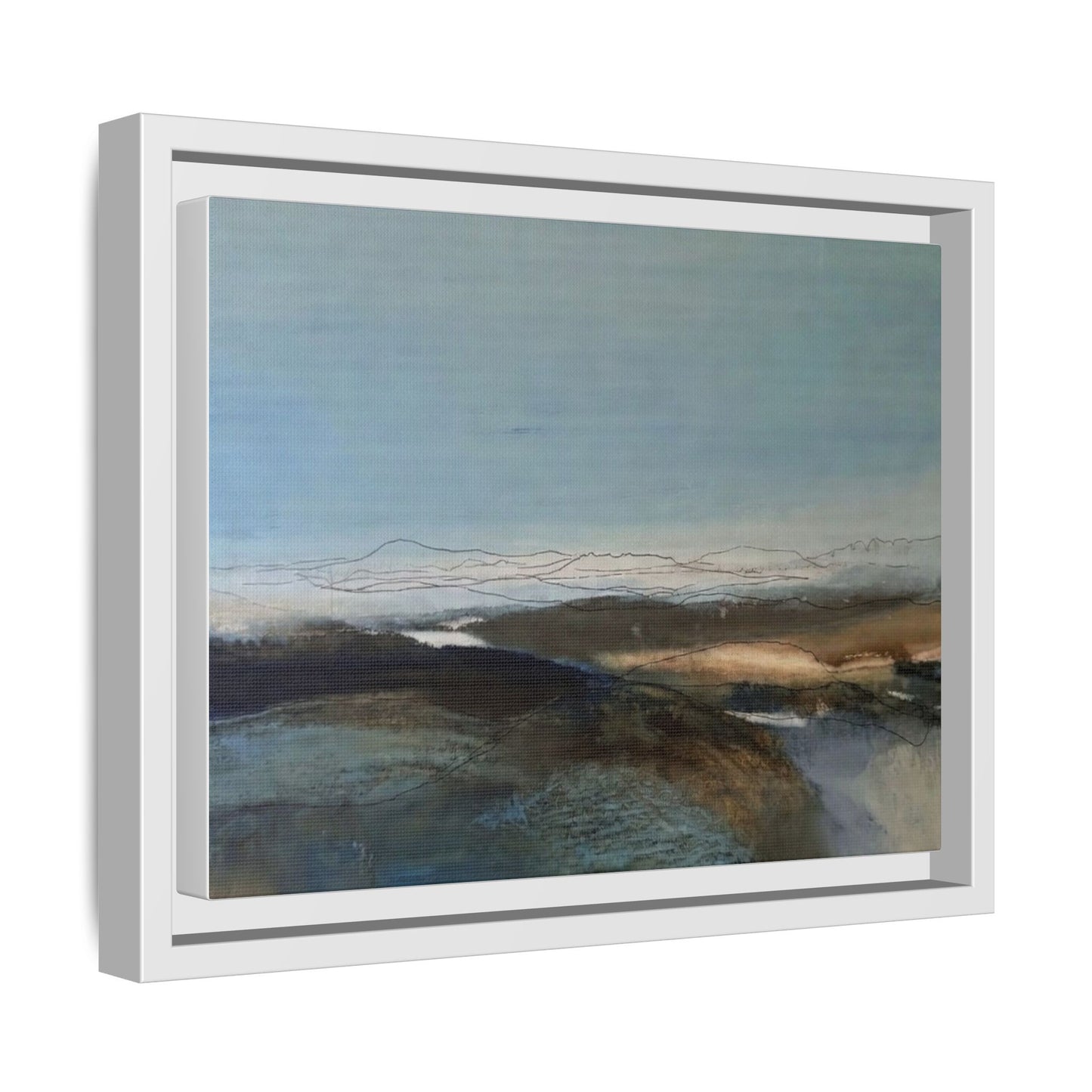 Framed Matte Canvas Wall Art — Serene Abstract Blue Landscape