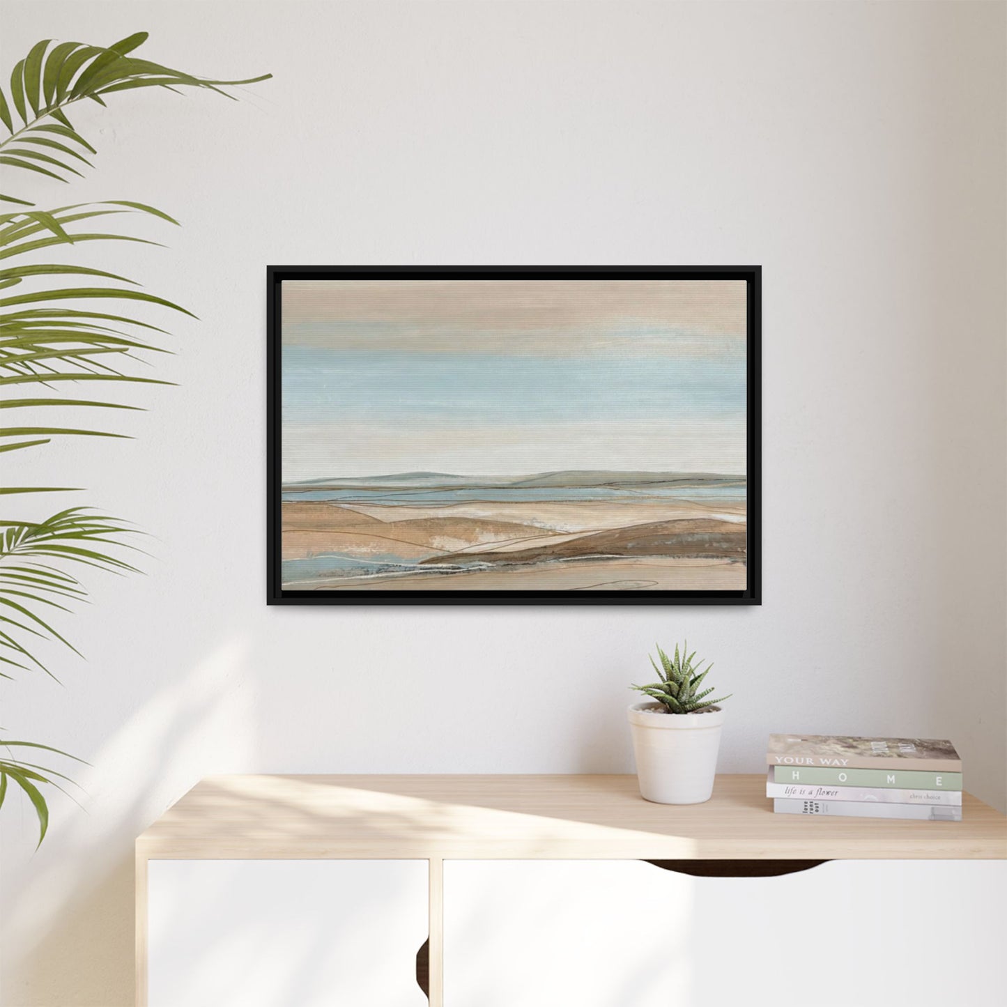 Framed Abstract Landscape Matte Canvas — Serene Coastal Horizon Wall Art