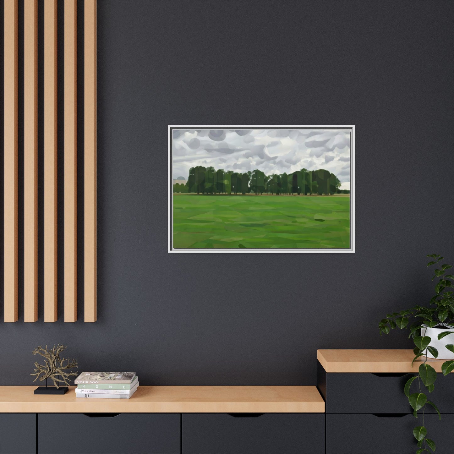 Framed Matte Canvas Print — Minimalist Green Landscape Art