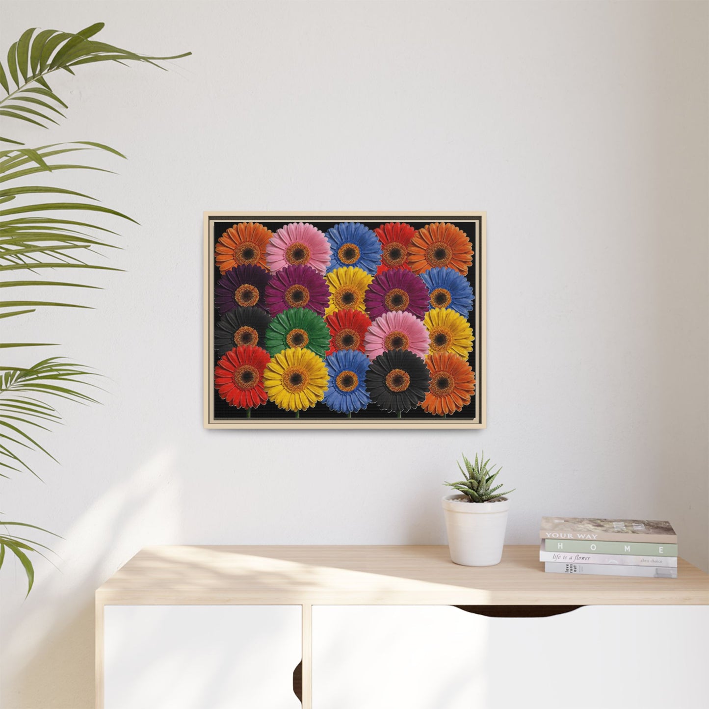 Framed Matte Canvas - Rainbow Gerbera Daisy Wall Art