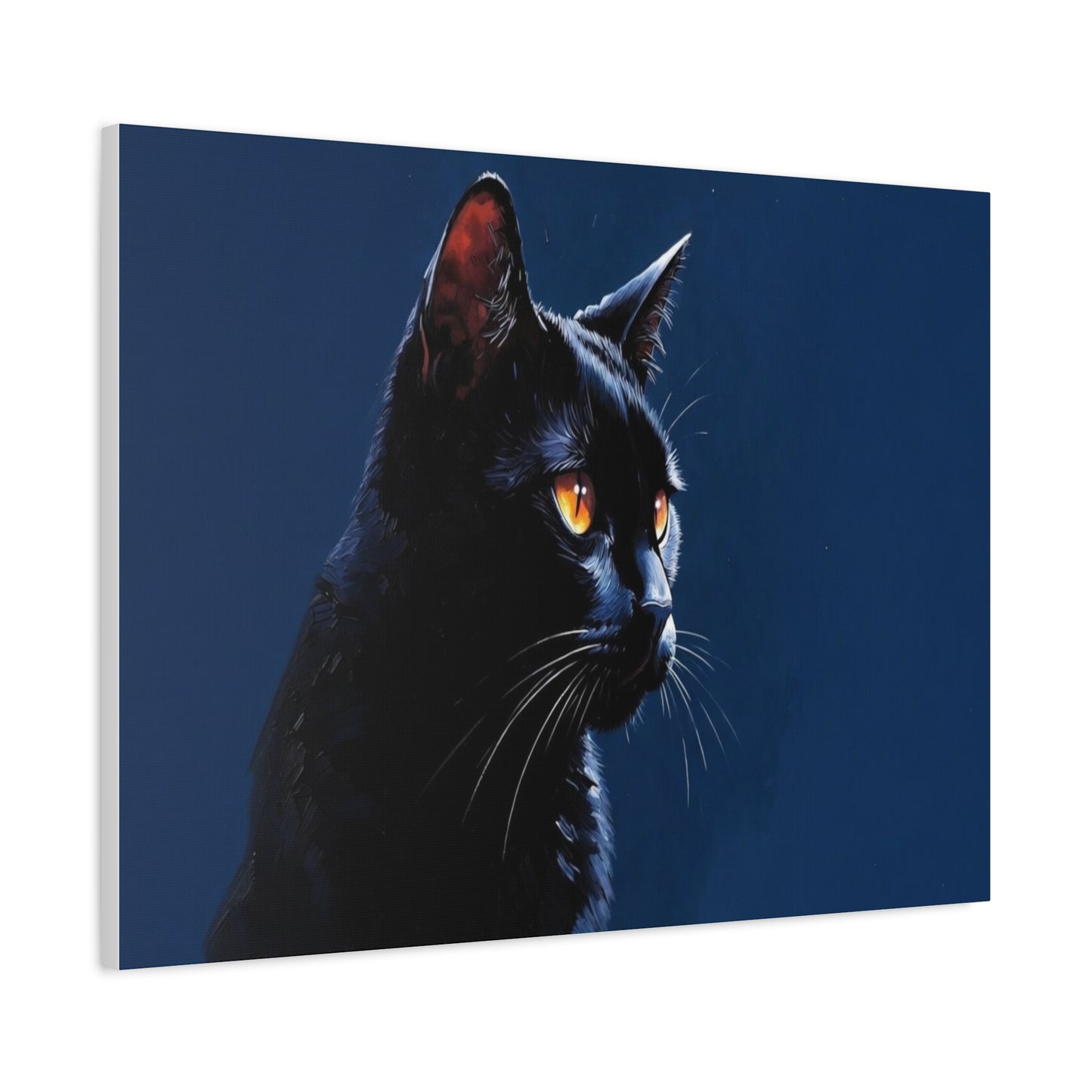 Matte Black Cat on blue background Canvas, Stretched, 1.25"