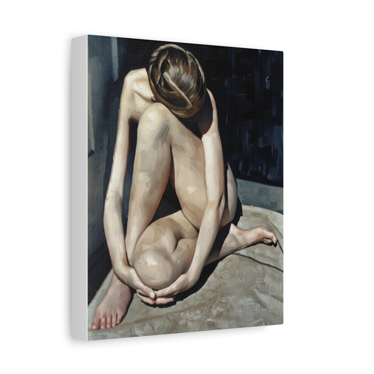 Figurative Nude Art Canvas Print — Contemplative Female Figure Matte Stretched