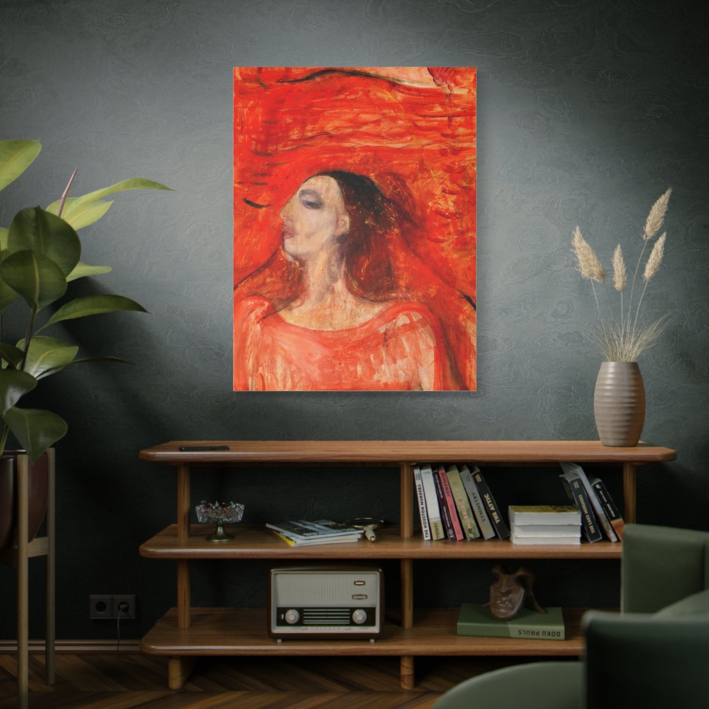 Woman's Head against a Red Background by Edvard Munch Matte Canvas Wall Art