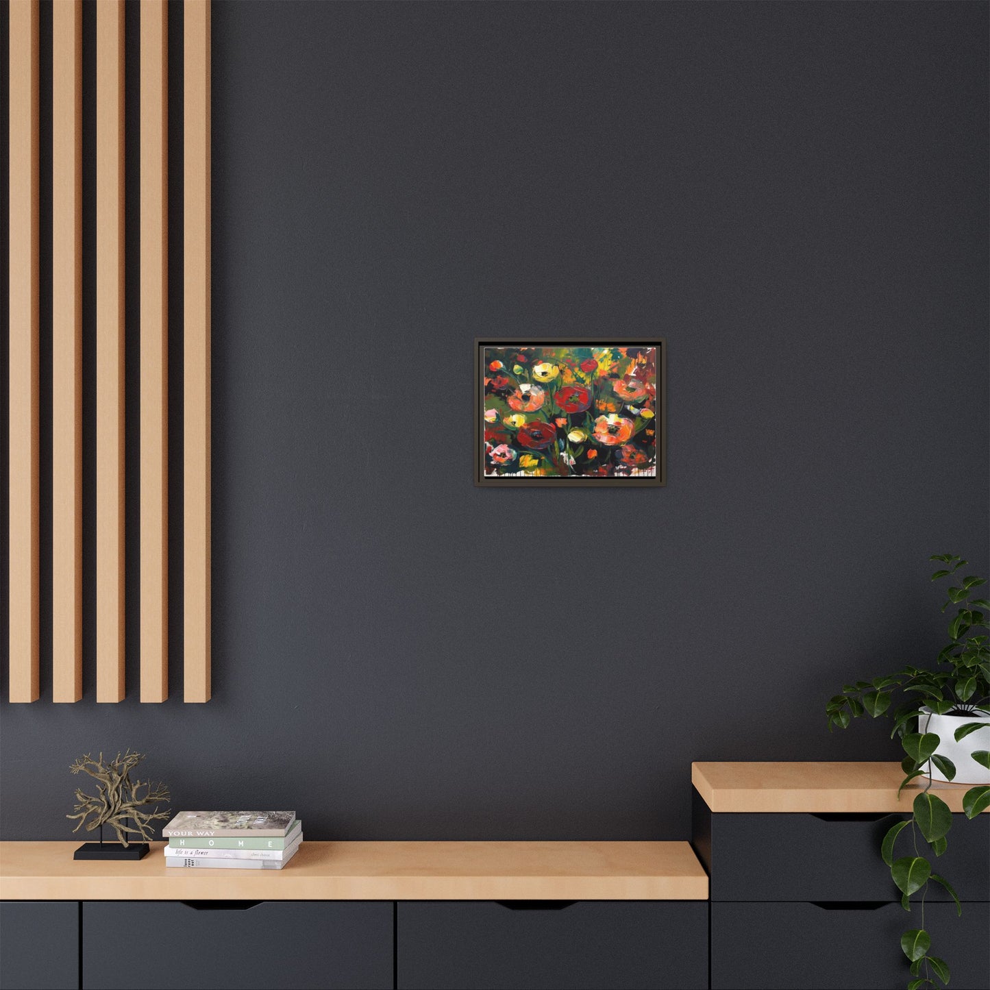 Framed Floral Canvas Print — Vibrant Abstract Poppies Wall Art