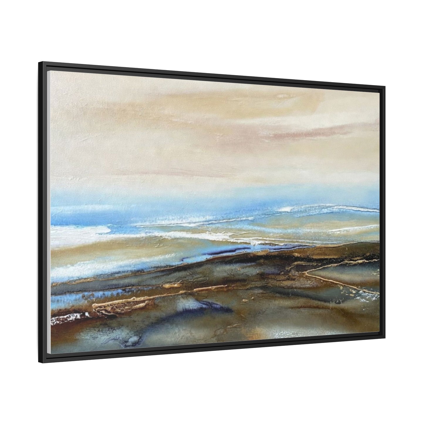 Framed Abstract Seascape Matte Canvas — Coastal Blue & Earth Tone Wall Art