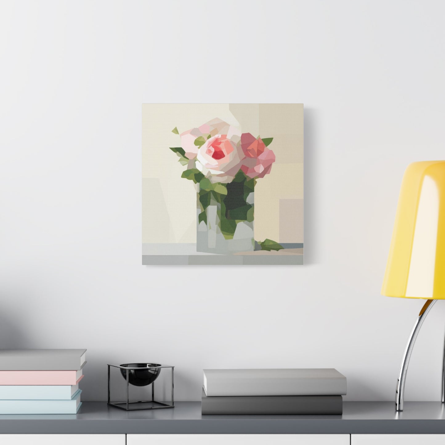 Pink Rose Still Life Canvas — Modern Floral Wall Art, Matte Stretched Canvas