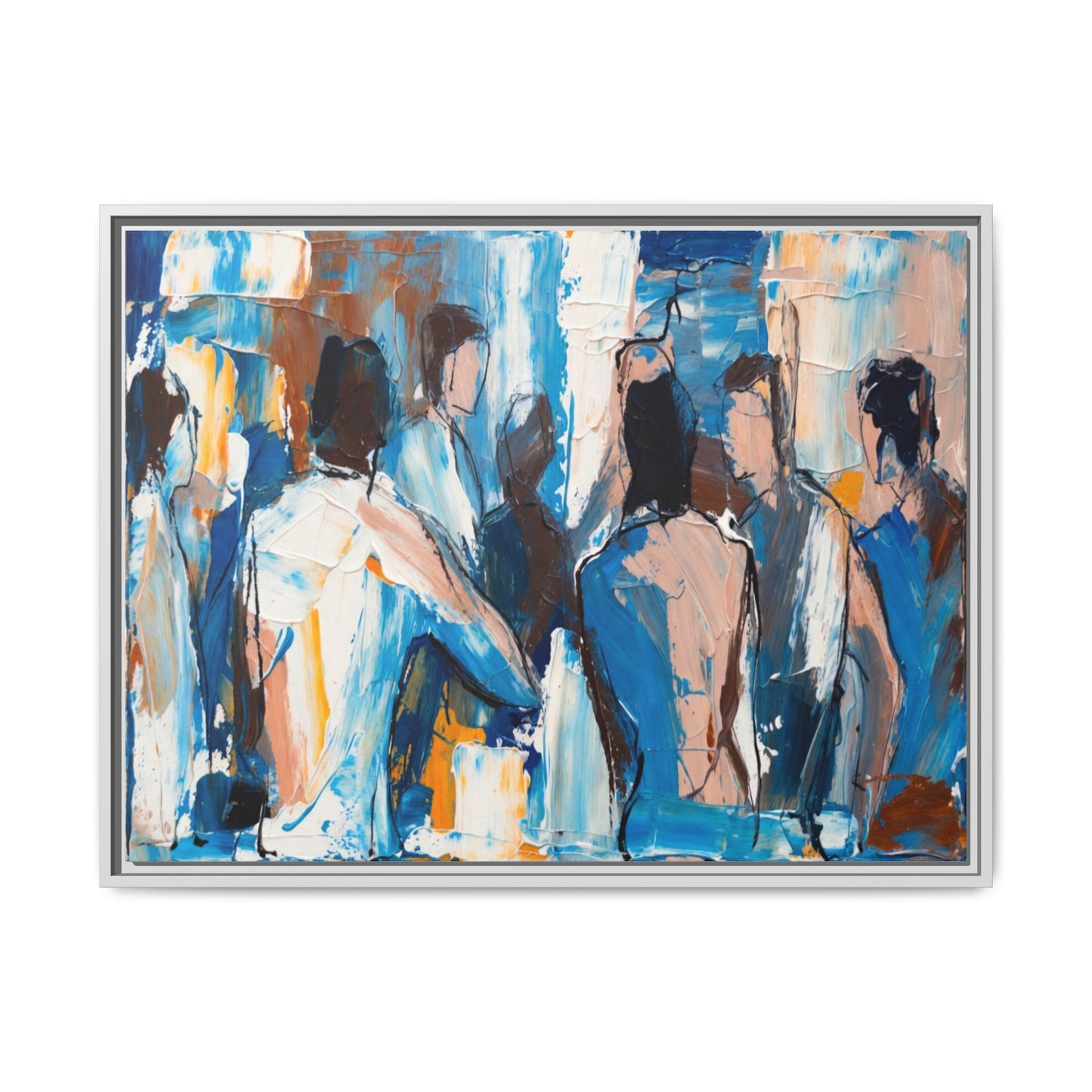 Abstract Coastal Figures Matte Canvas Framed Wall Art