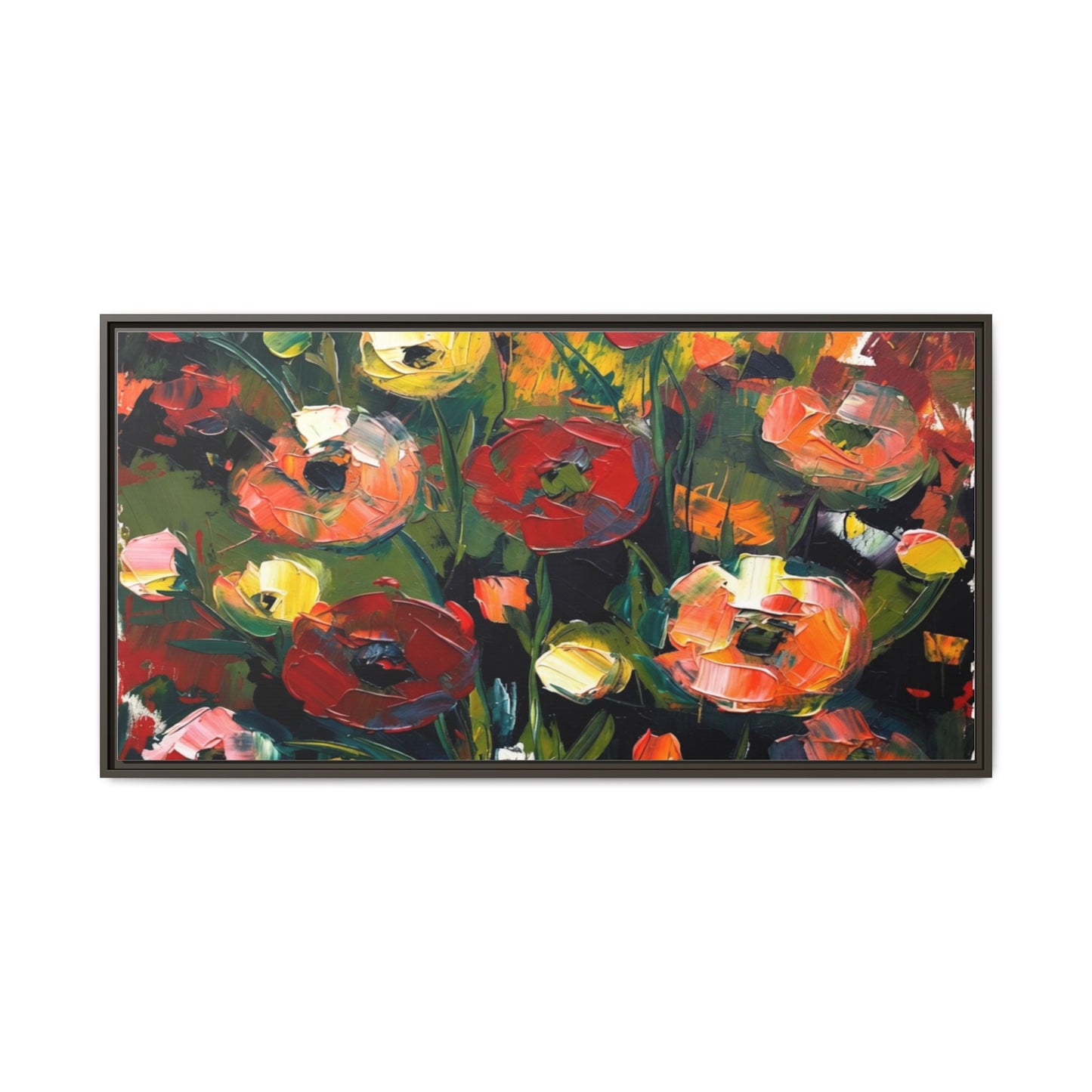 Framed Floral Canvas Print — Vibrant Abstract Poppies Wall Art