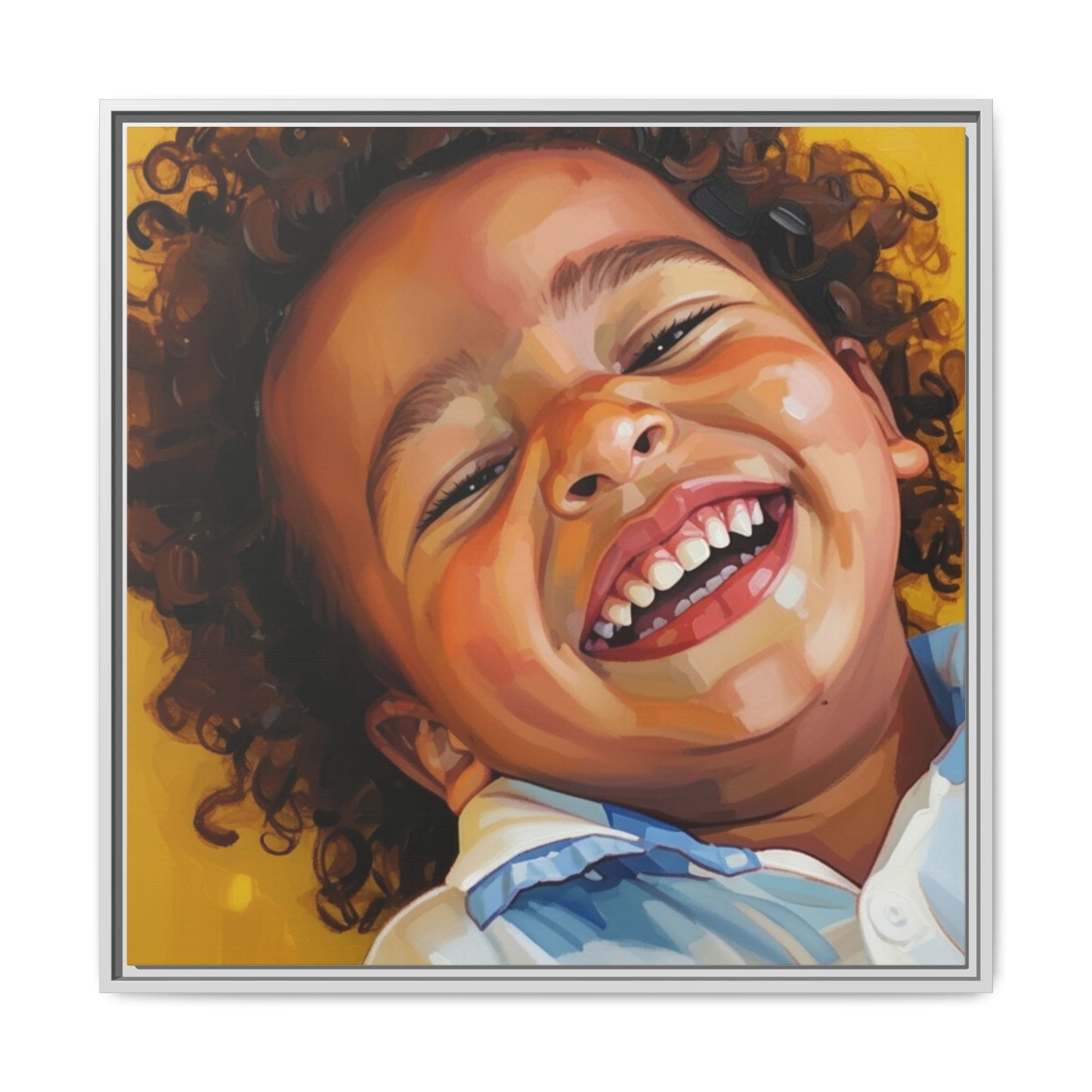 Framed Matte Canvas Print – Joyful Child Portrait, Colorful Nursery Wall Art