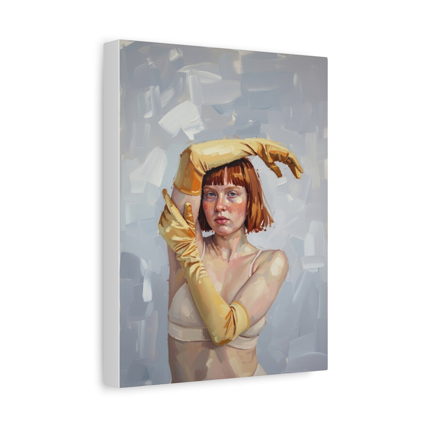 Portrait Canvas Print — Redheaded Woman with Yellow Gloves, Matte Stretched Art
