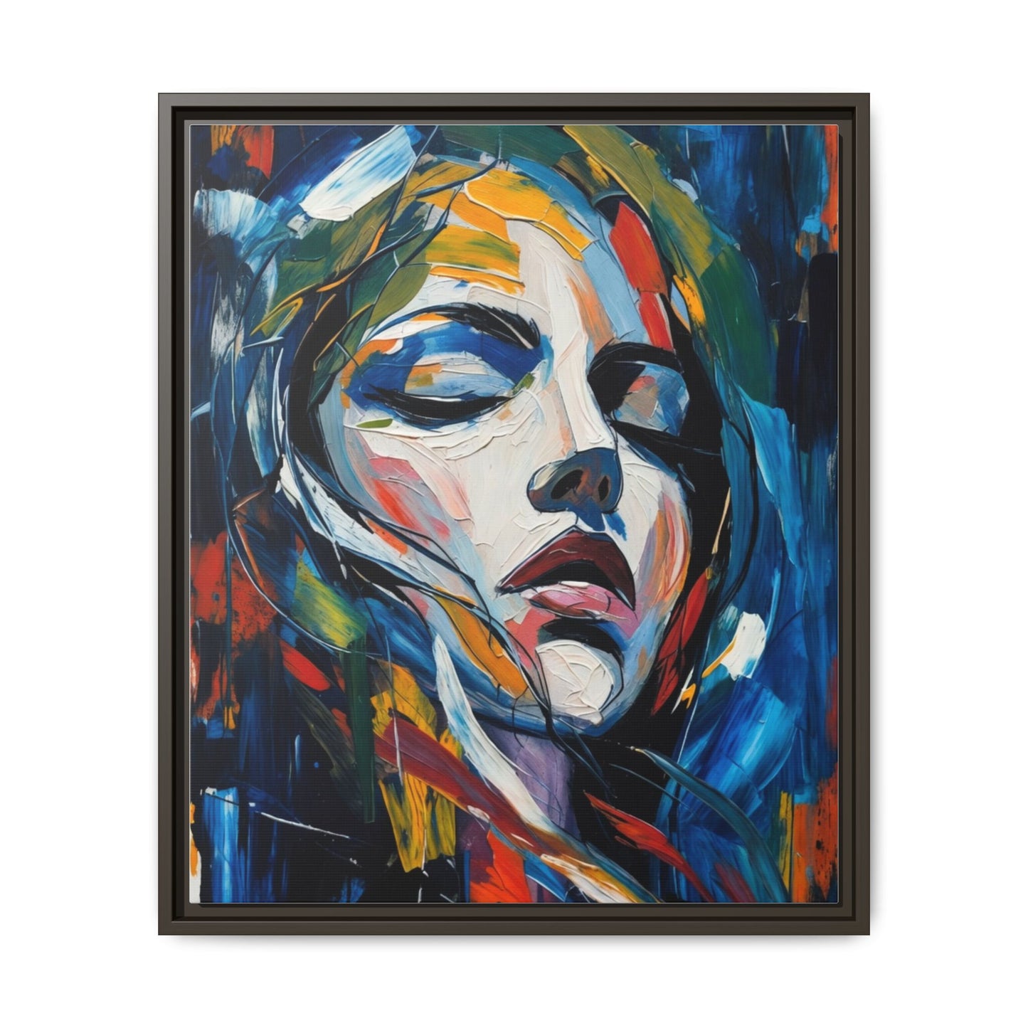 Abstract Colorful Woman Portrait — Framed Matte Canvas Wall Art
