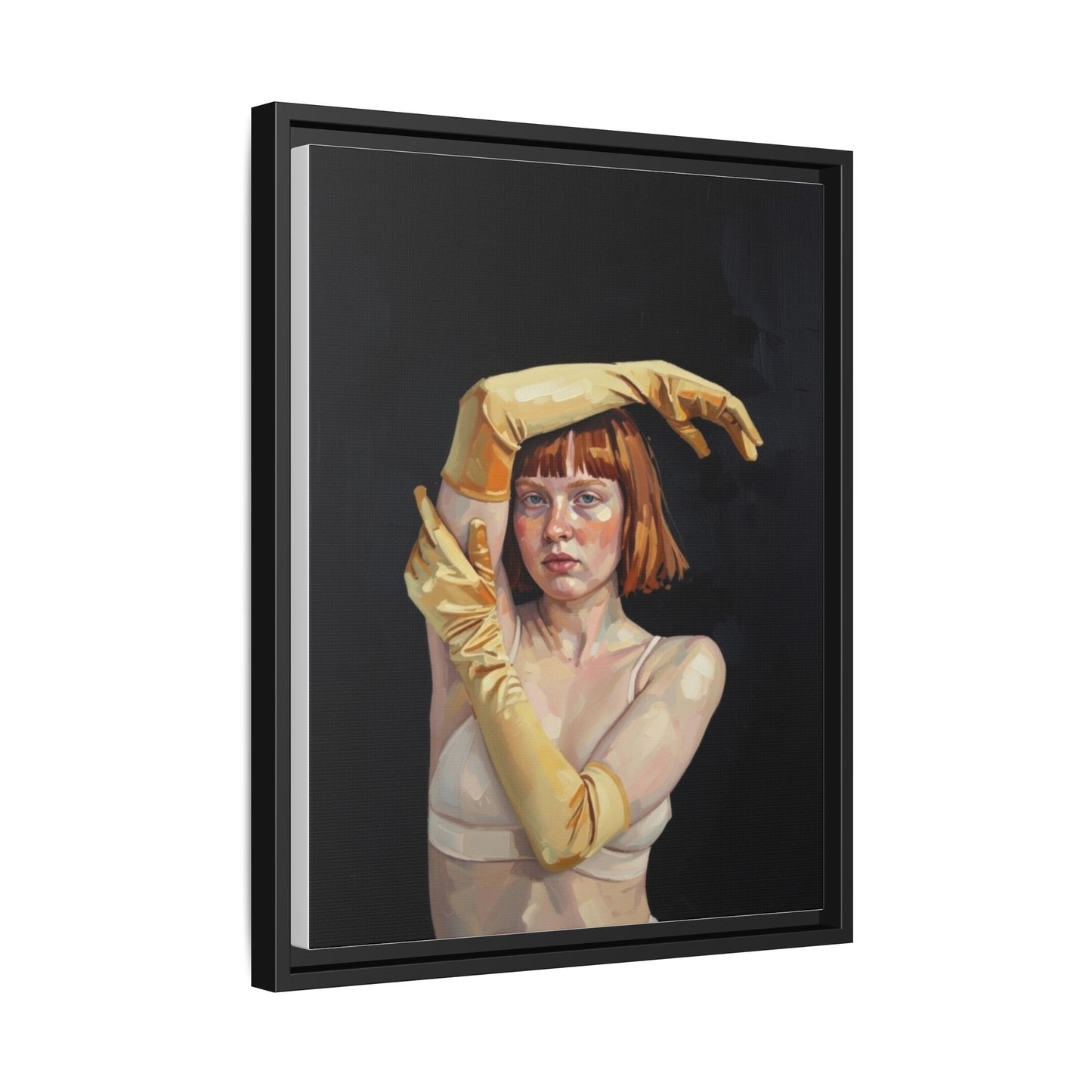 Framed Matte Canvas Art – Portrait of Woman in Yellow Gloves