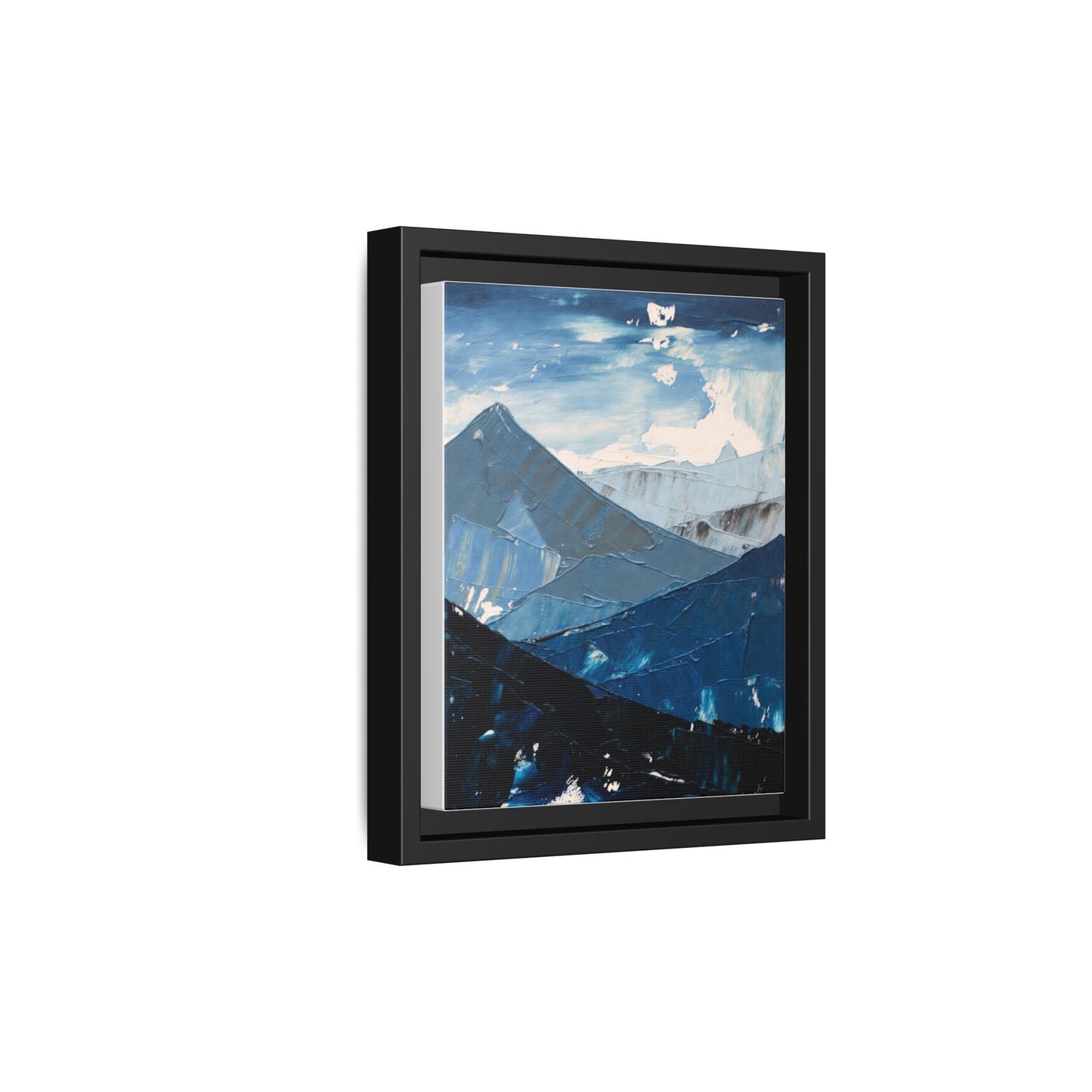 Blue Mountain Landscape Matte Canvas Framed | Abstract Mountain Wall Art