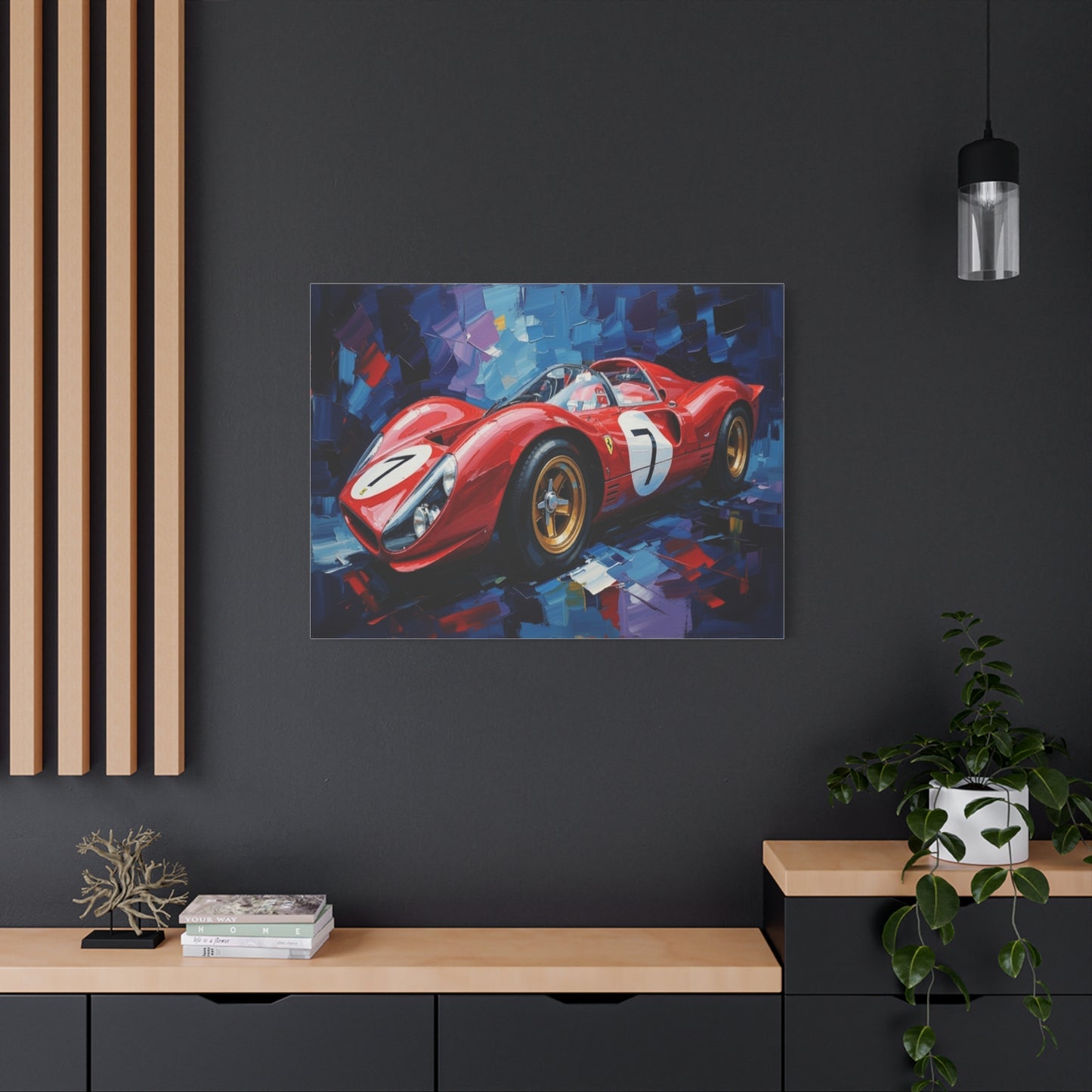 Vintage Ferrari Racing Car Canvas Print — Red Classic Sports Car Artwork (Matte Stretched)