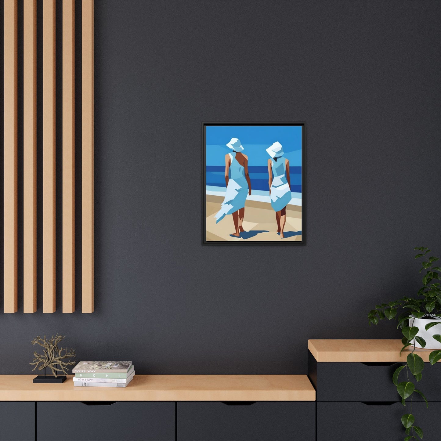 Seaside Stroll Matte Canvas Framed Print — Coastal Beach Art